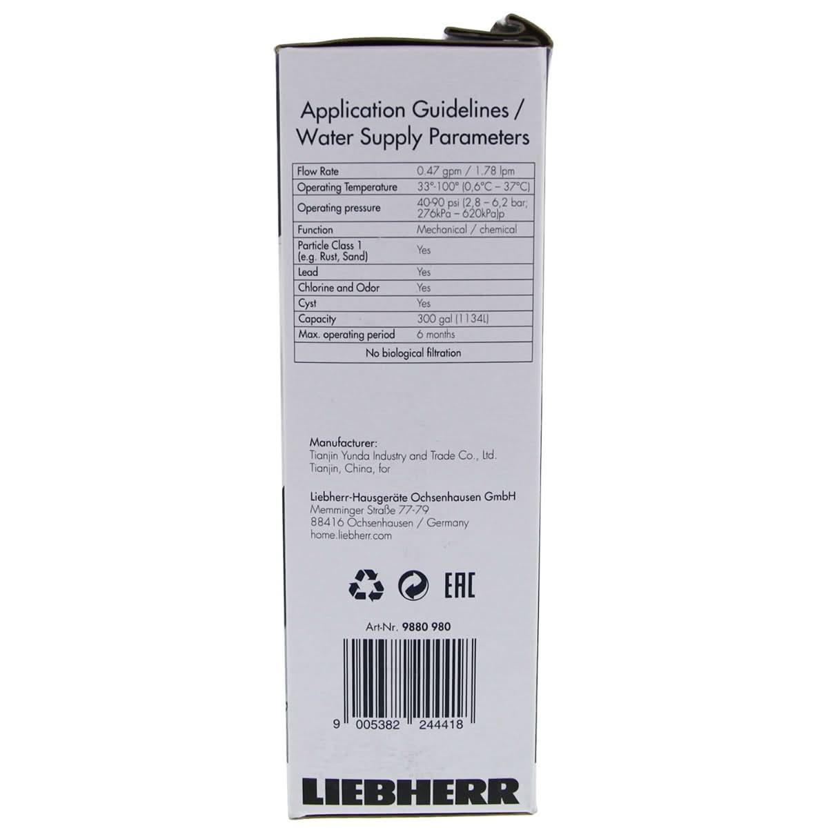 Liebherr 7440000 / 7440002 / 7440011 Refrigerator Water Filter