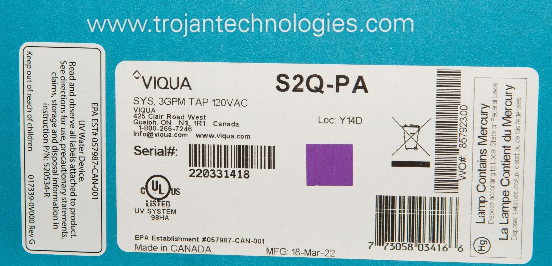 S2Q-PA Tap Plus UltraViolet Water Disinfection System by Viqua