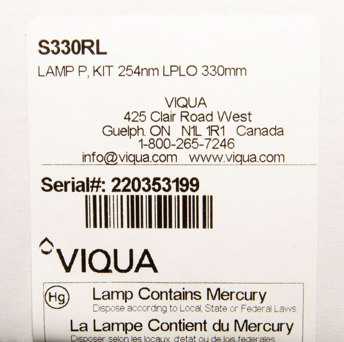 S330RL Water Disinfection System UV Lamp by Viqua - WaterFilters.NET