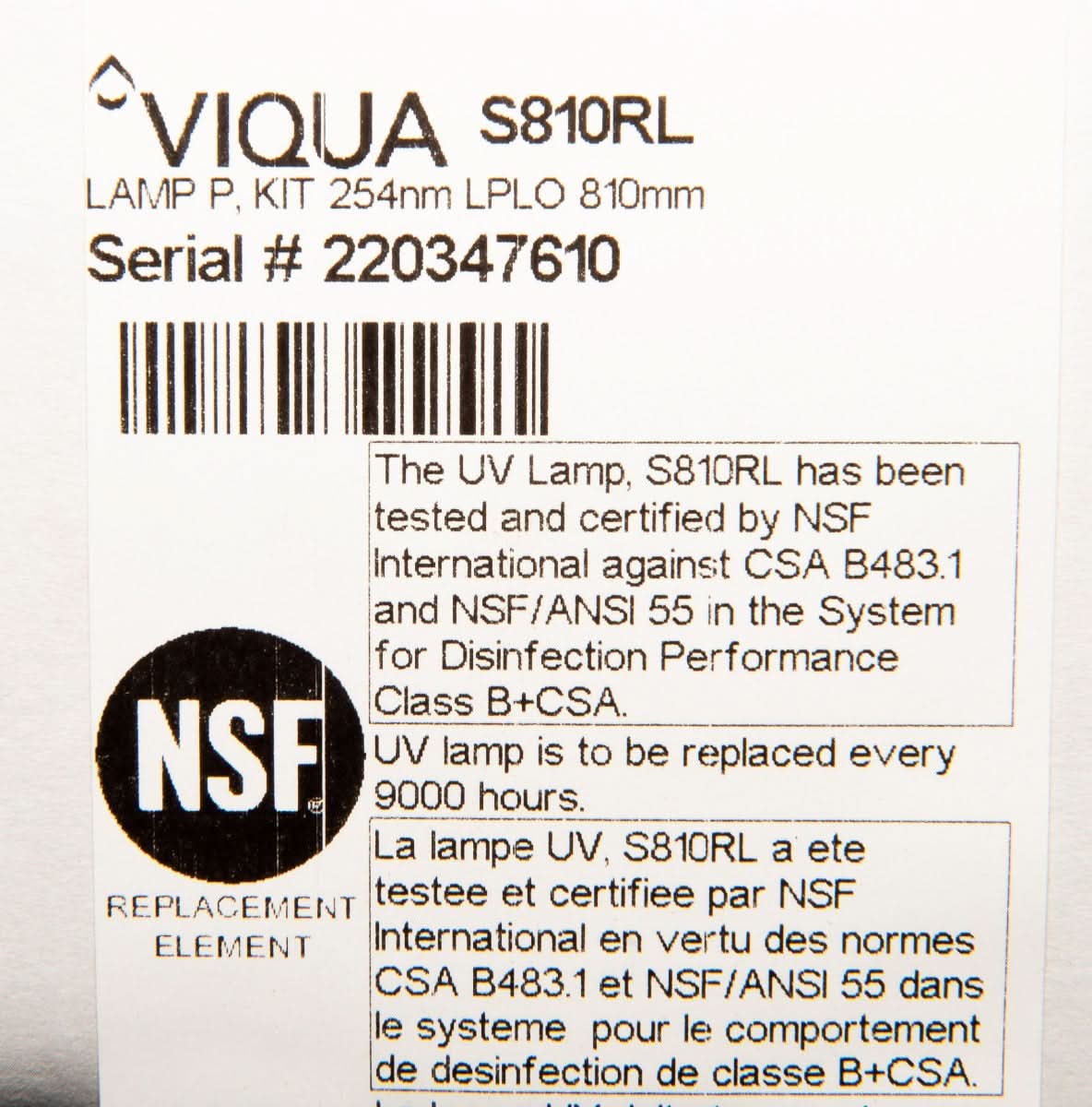 S810RL Water Disinfection System UV Lamp by Viqua - WaterFilters.NET