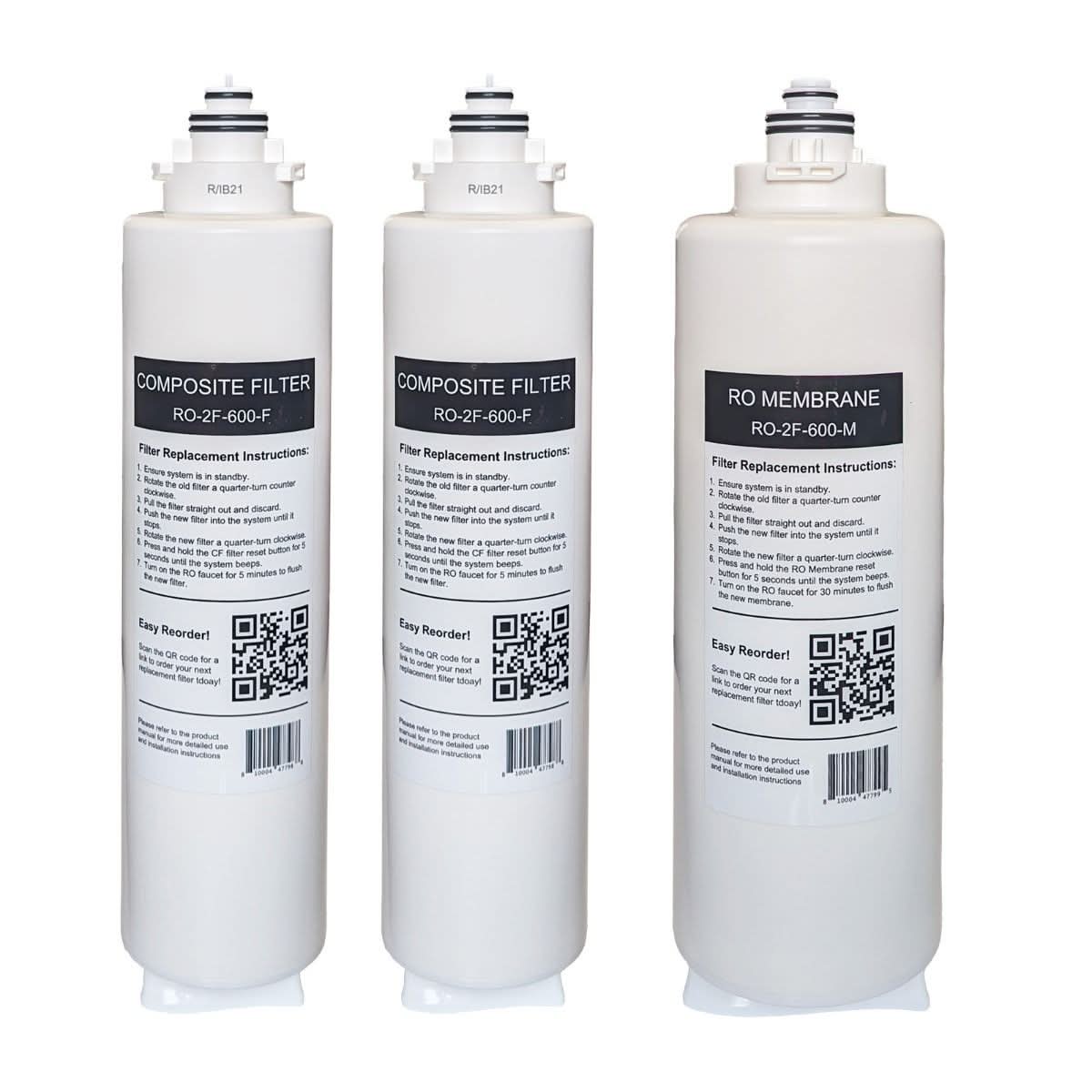 USWF Replacement Filter Set for RO-2F-600 Tankless Reverse Osmosis System - WaterFilters.NET