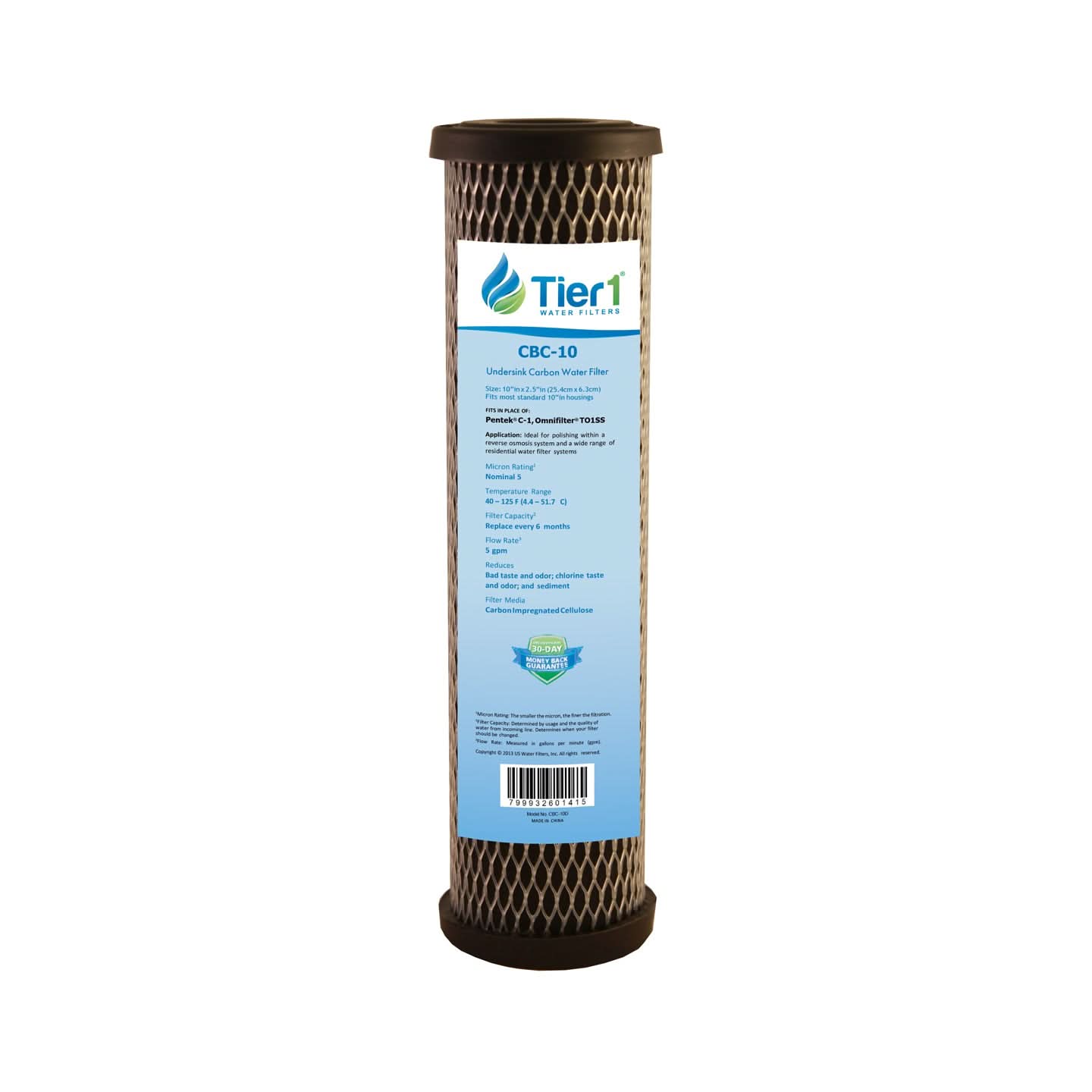10 X 2.5 Carbon Block Replacement Filter by Tier1 (5 micron) - WaterFilters.NET