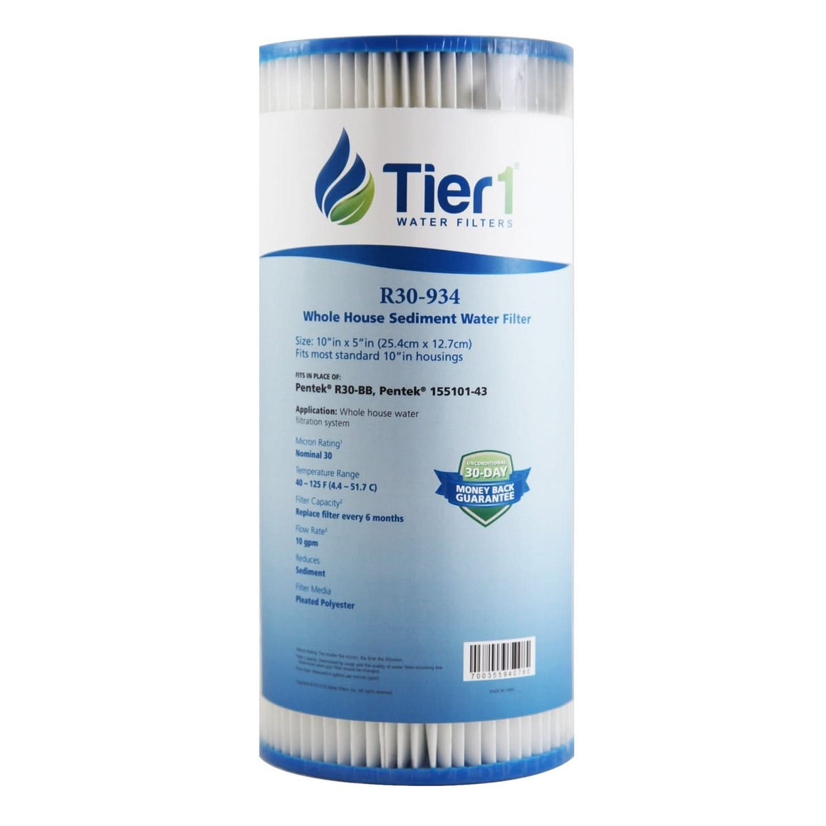 Tier1 Pentek R30-BB 155101-43 Pleated Polyester Filter Cartridge Comparable Replacement Kit with O-ring and Lubricant (4.5 inches x 9-3/4 inches, 30 Micron)