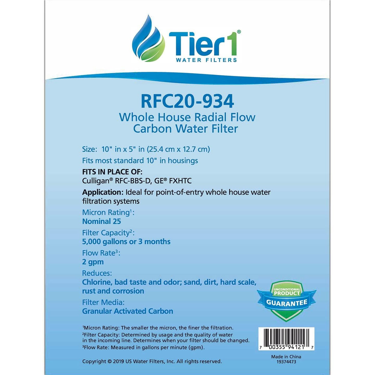 10 X 4.5 Granular Activated Carbon Replacement Filter by Tier1 (25 micron) - WaterFilters.NET