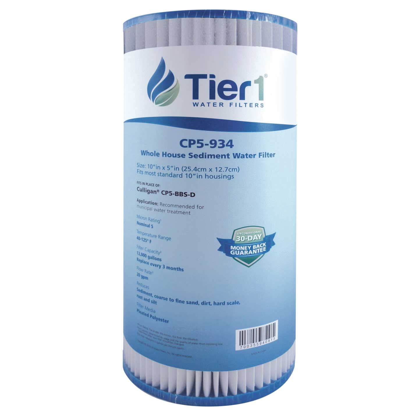 10 X 4.5 Pleated Polyester Replacement Filter (5 micron) - WaterFilters.NET
