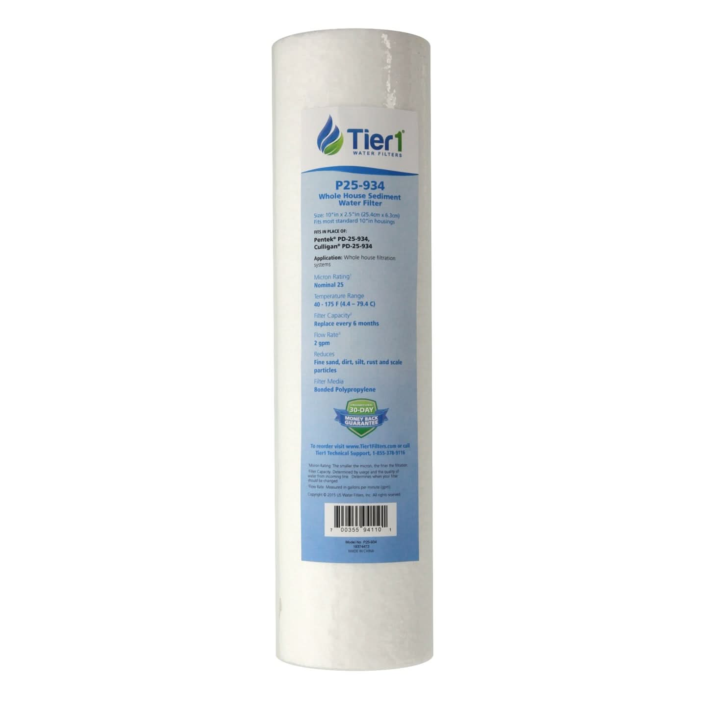 10 X 2.5 Spun Wound Polypropylene Replacement Filter by Tier1 (25 micron)