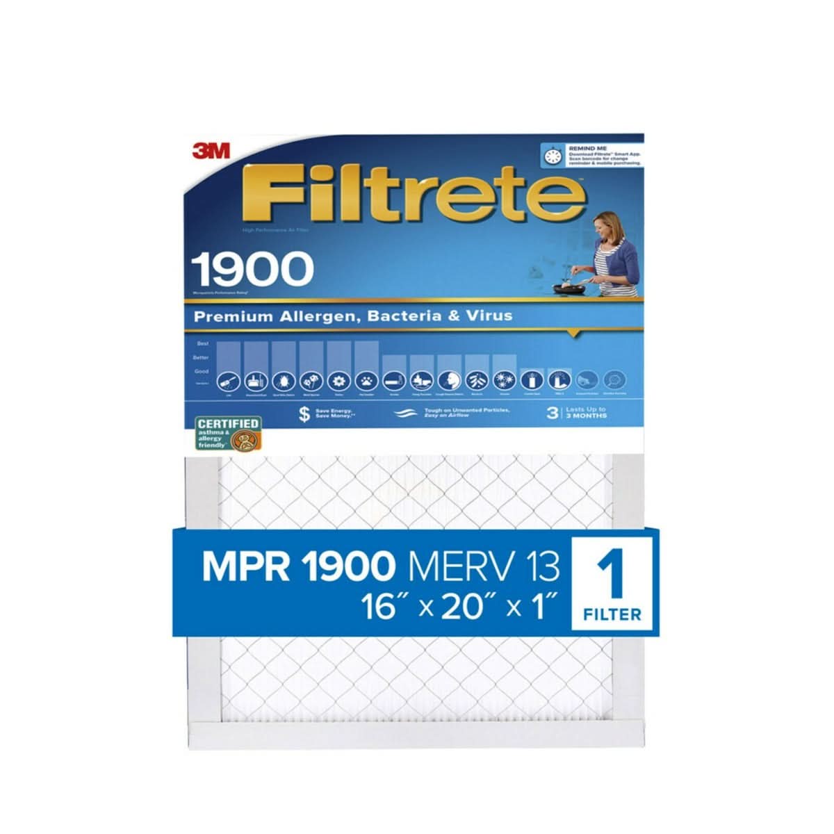 3M Filtrete 1900 Ultimate Allergen, Bacteria & Virus Air Filter - 16x20x1 (4-Pack) - WaterFilters.NET