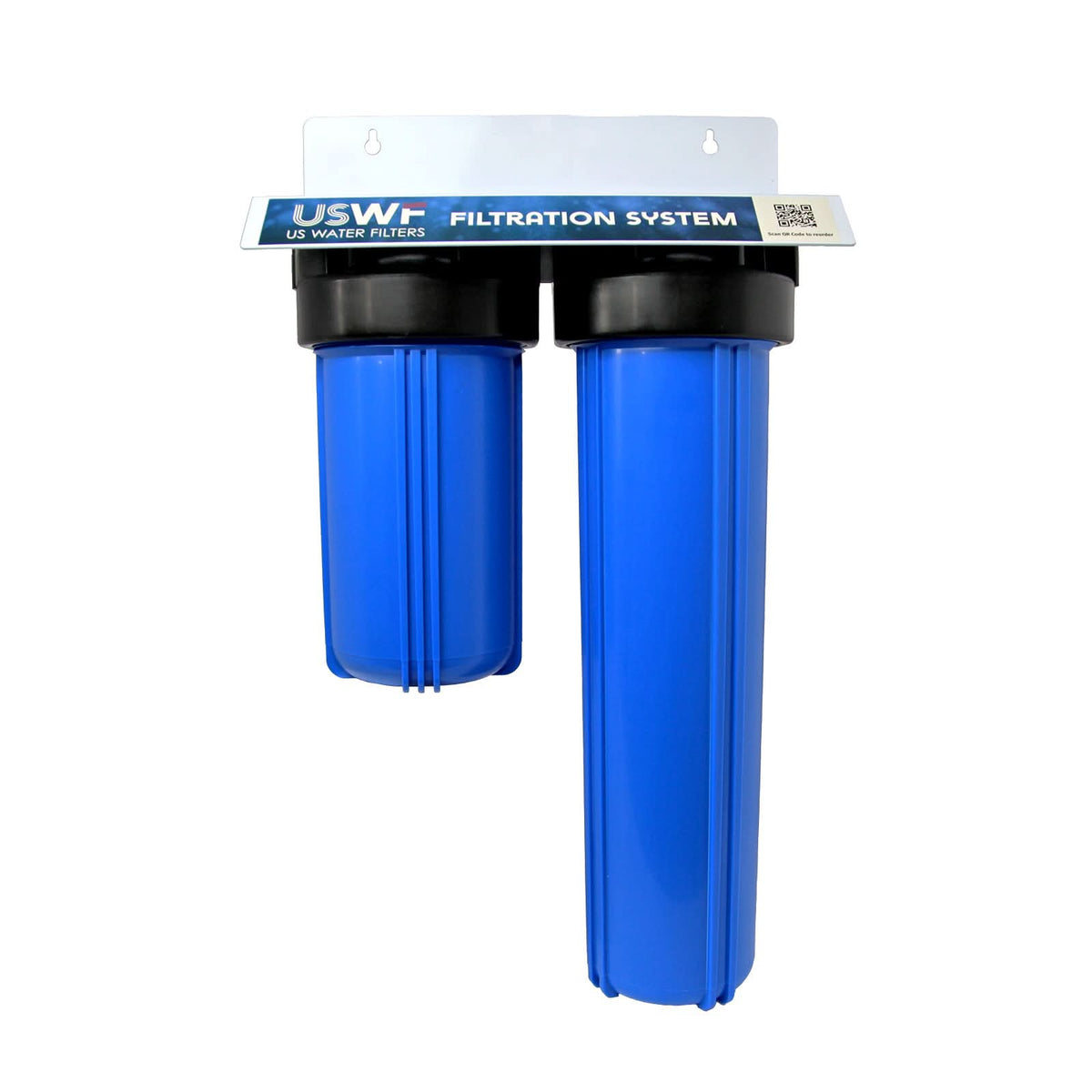 Two-Stage Big Blue 4.5"x10" & 20"  Filter Housing by USWF, 3/4" Inlet/Outlet, w/mounting bracket & wrench - WaterFilters.NET