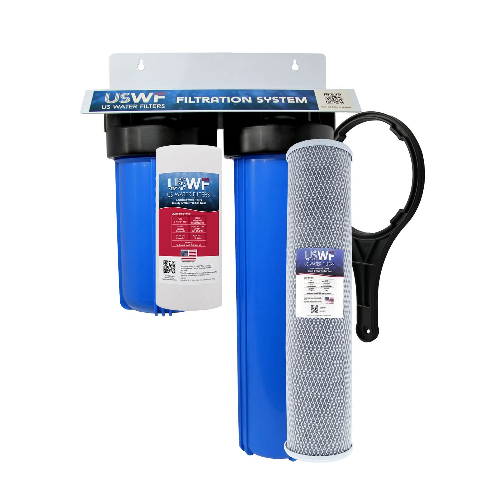 2-Stage CTO(Chlorine Taste and Odor) Reduction Whole House Water Filtration System by USWF, Sediment and CTO Reduction Carbon Block, 3/4" Inlet/Outlet