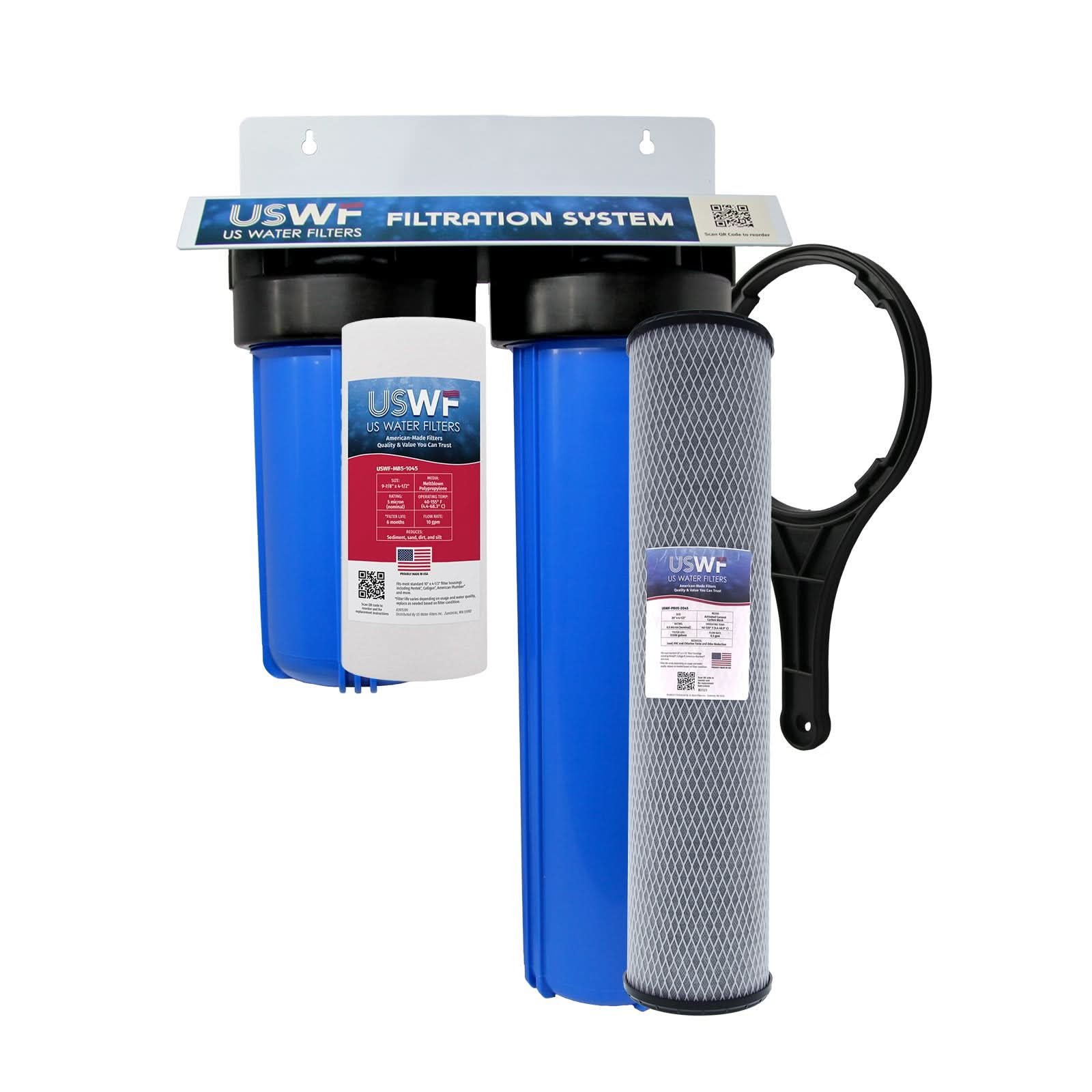 2-Stage Lead Reduction Whole House Water Filtration System by USWF, Sediment and Lead Reduction Carbon Block, 1" Inlet/Outlet