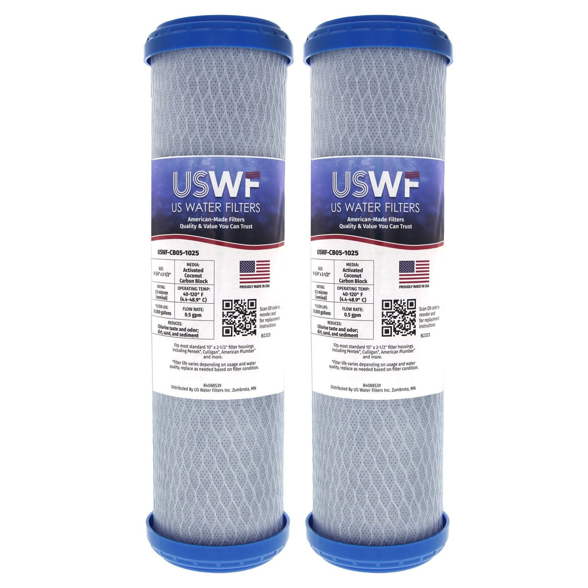 Coconut Carbon Block Filter by USWF 0.5 Micron 10"x2.5" - WaterFilters.NET