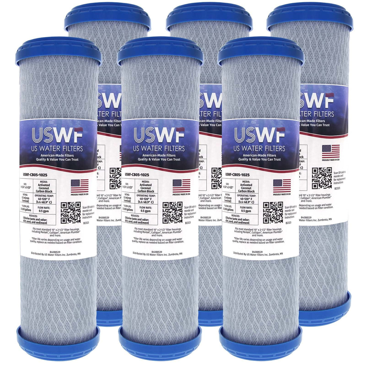 Coconut Carbon Block Filter by USWF 0.5 Micron 10"x2.5" - WaterFilters.NET