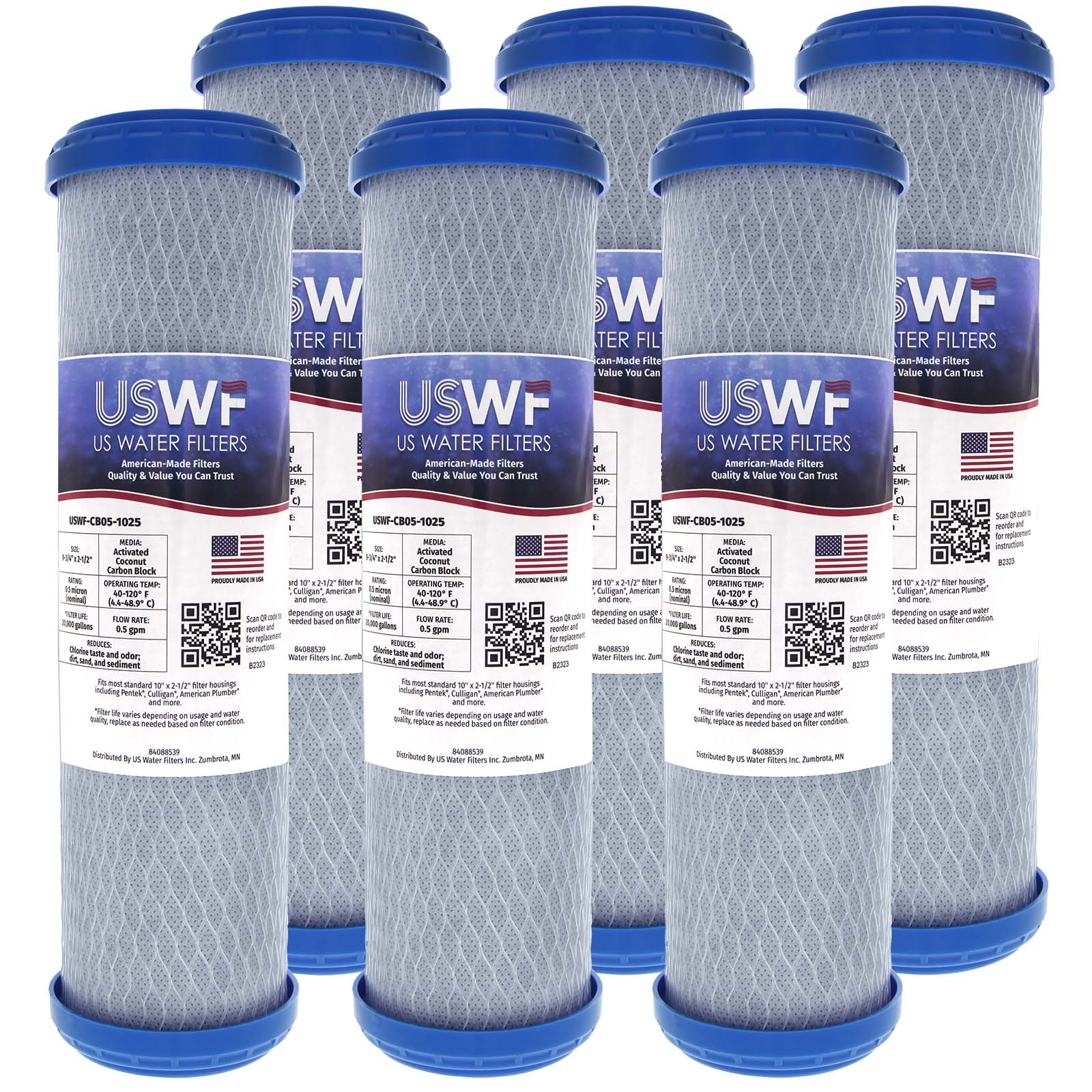 Coconut Carbon Block Filter by USWF 0.5 Micron 10"x2.5"