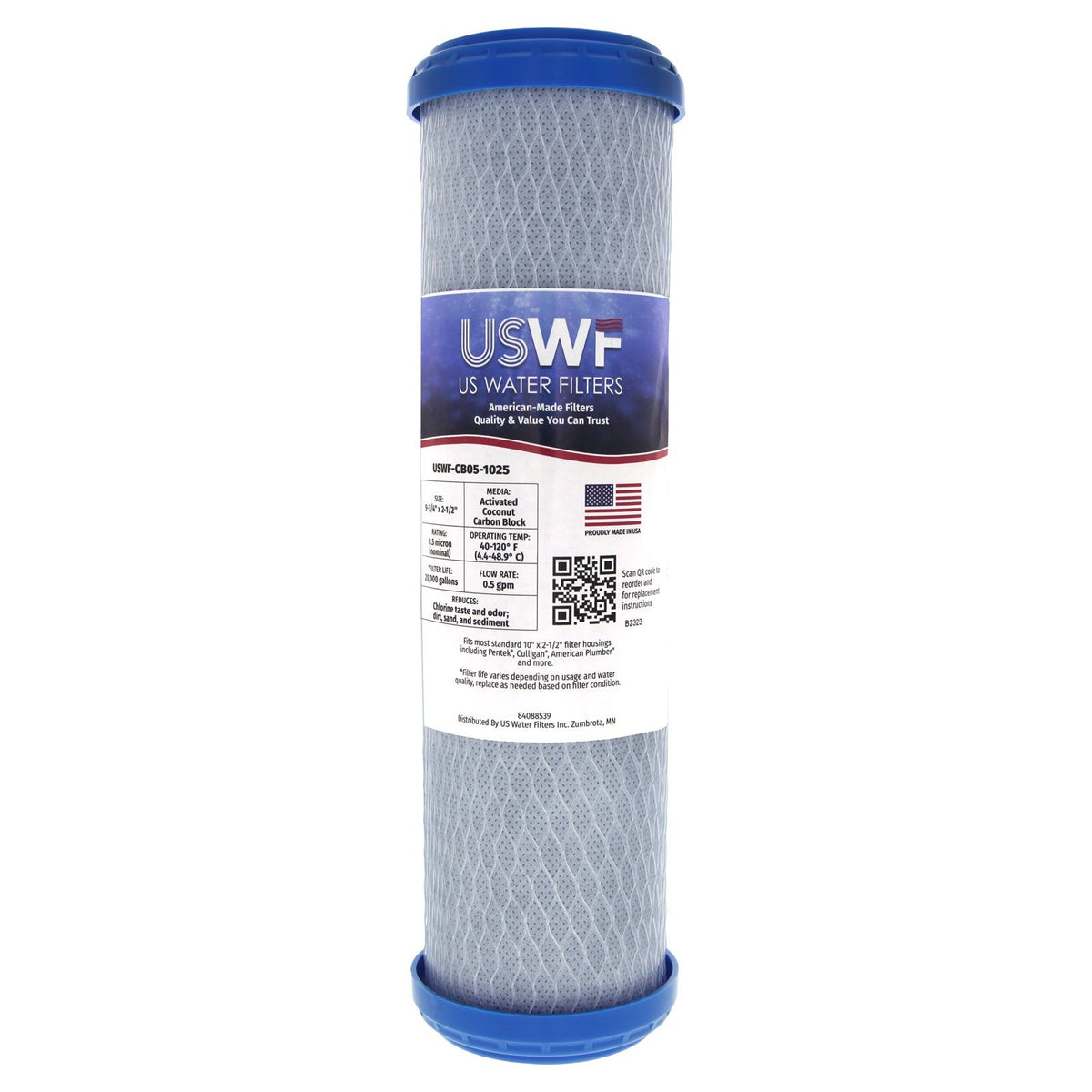 Coconut Carbon Block Filter by USWF 0.5 Micron 10&quot;x2.5&quot;
