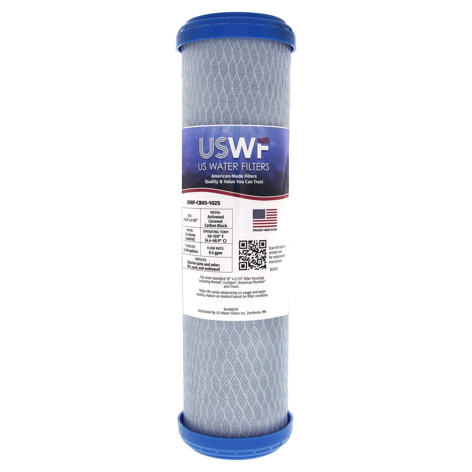 Coconut Carbon Block Filter by USWF 0.5 Micron 10"x2.5" - WaterFilters.NET