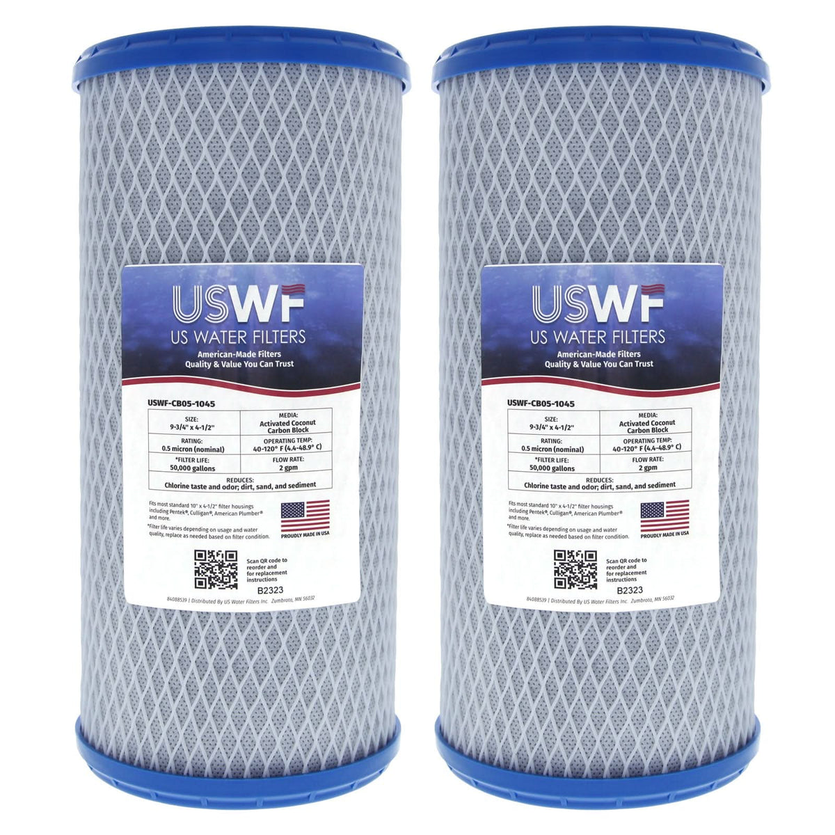 Coconut Carbon Block Filter by USWF 0.5 Micron 10"x4.5" - WaterFilters.NET