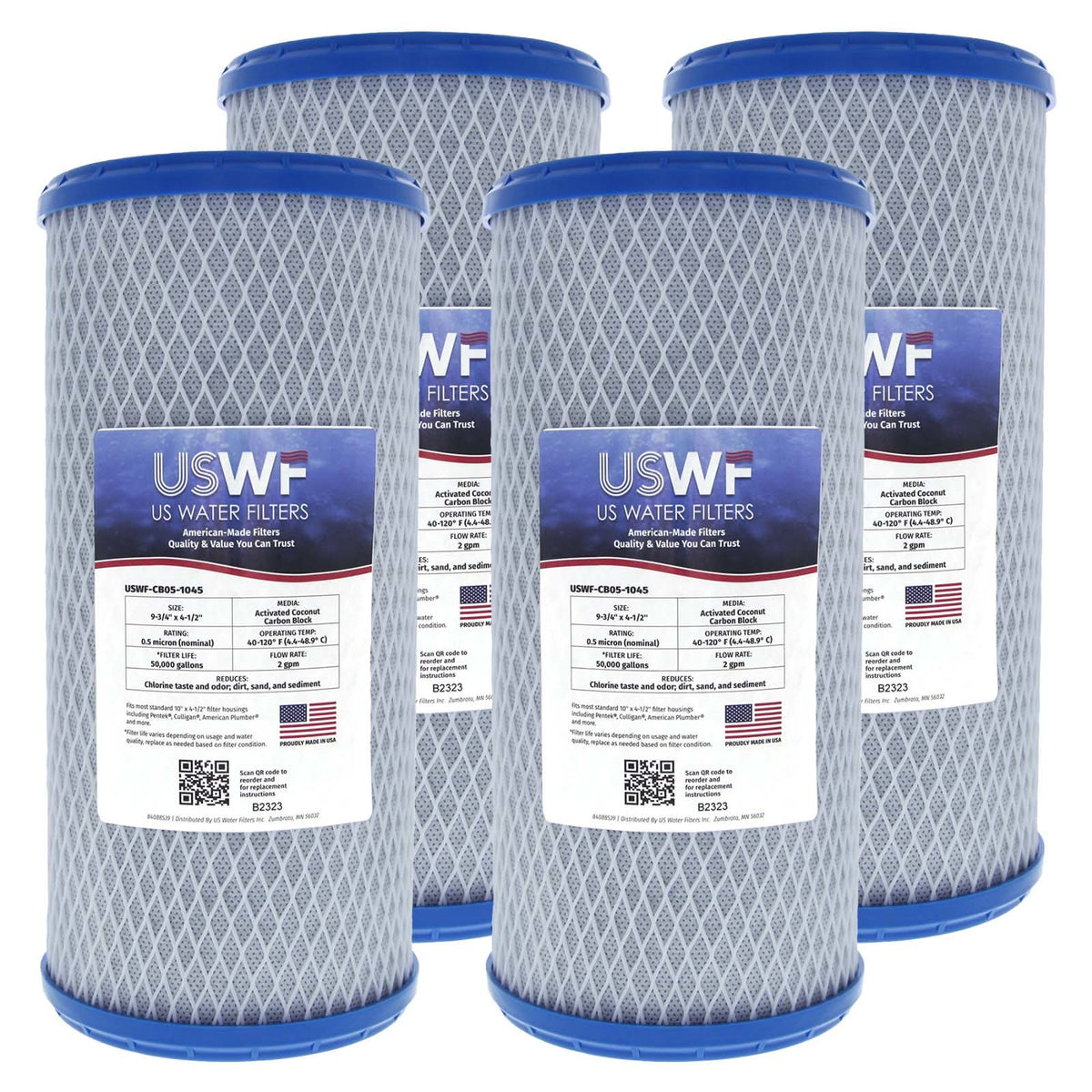 Coconut Carbon Block Filter by USWF 0.5 Micron 10"x4.5" - WaterFilters.NET