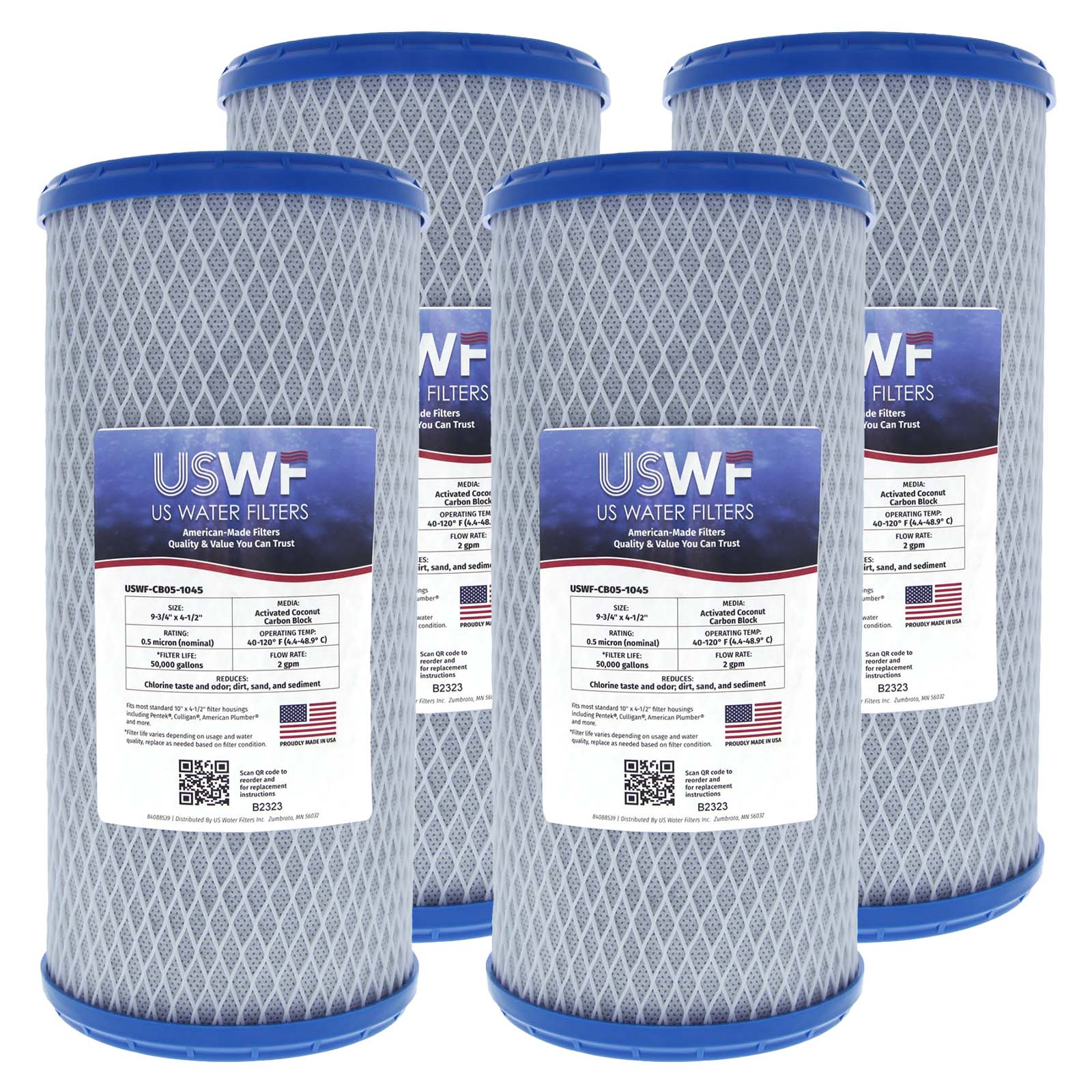 Coconut Carbon Block Filter by USWF 0.5 Micron 10"x4.5"