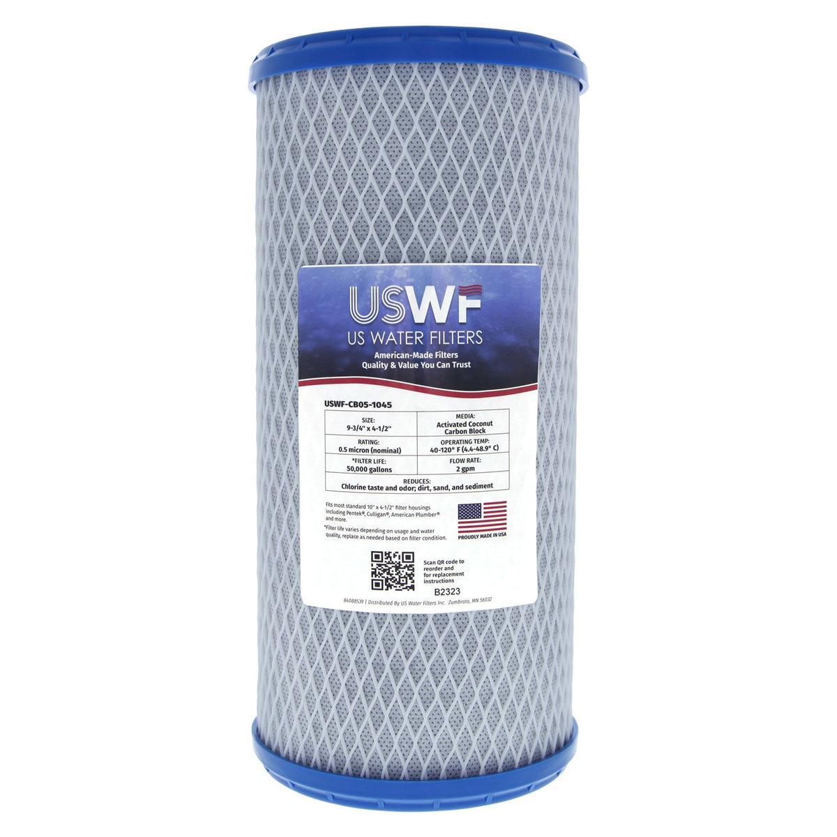Coconut Carbon Block Filter by USWF 0.5 Micron 10&quot;x4.5&quot;