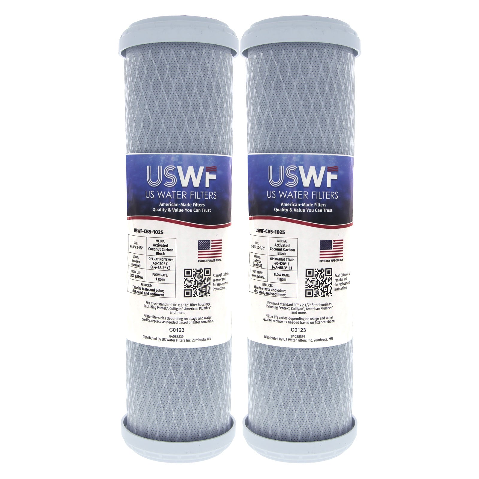 Coconut Carbon Block Filter by USWF 5 Micron 10"x2.5"