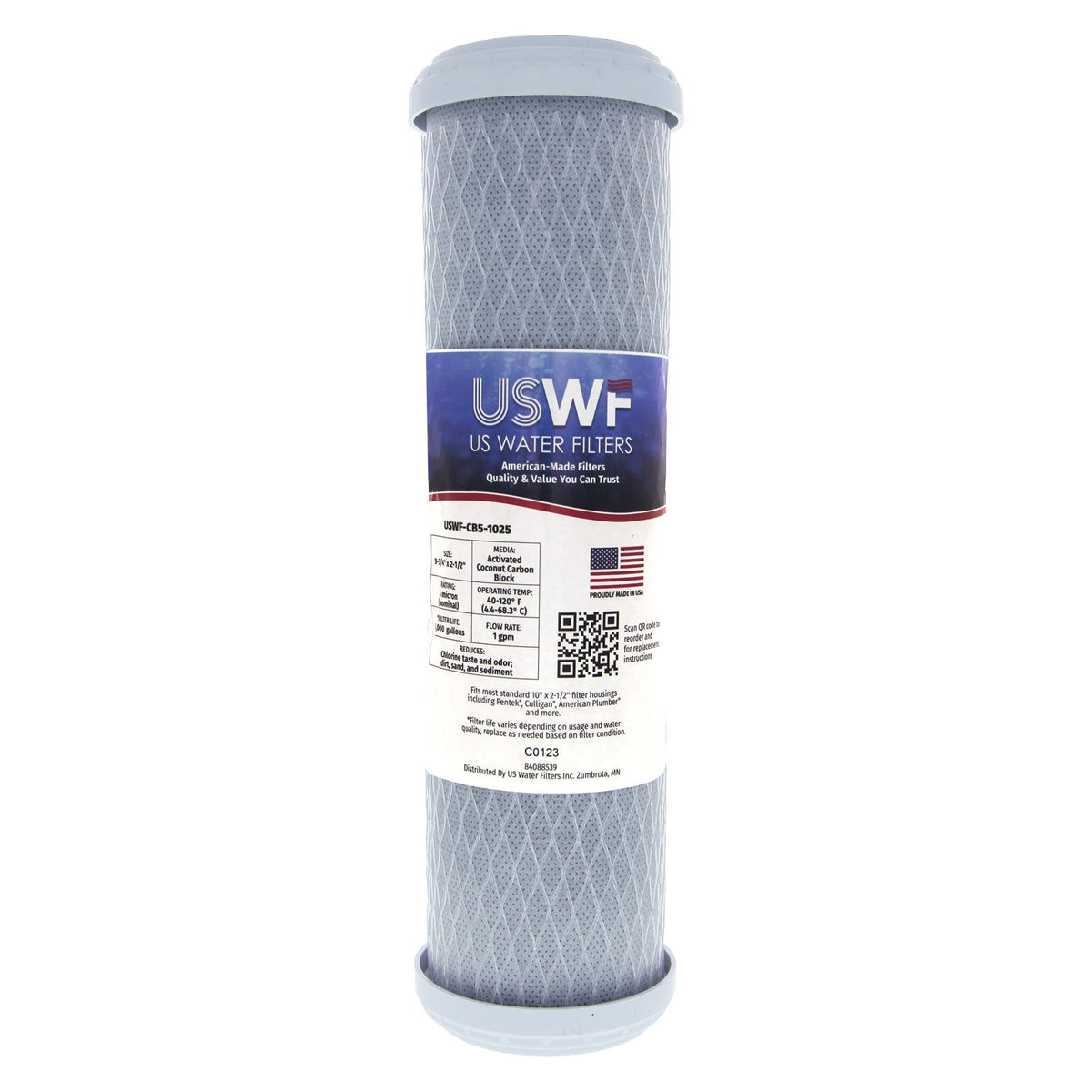 Coconut Carbon Block Filter by USWF 5 Micron 10&quot;x2.5&quot;