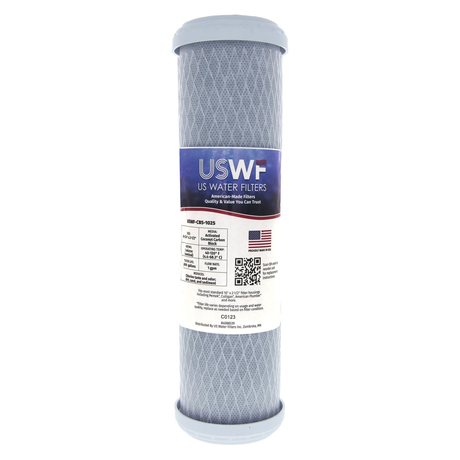 Coconut Carbon Block Filter by USWF 5 Micron 10"x2.5" - WaterFilters.NET