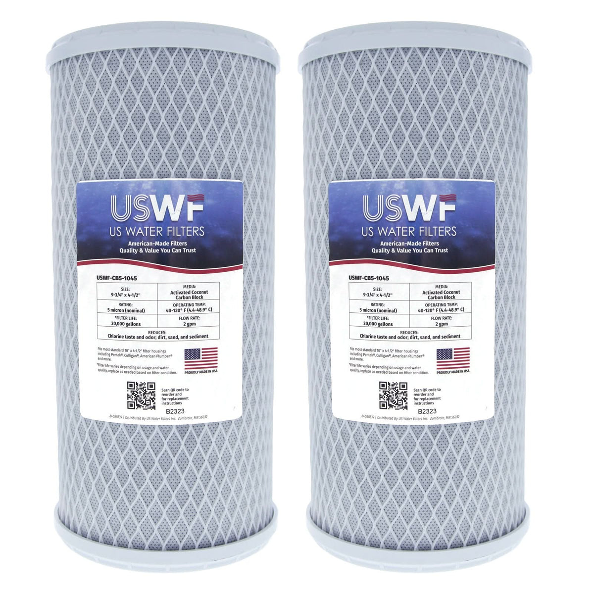 Coconut Carbon Block Filter by USWF 5 Micron 10"x4.5" - WaterFilters.NET