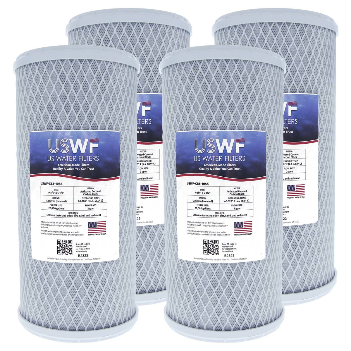 Coconut Carbon Block Filter by USWF 5 Micron 10"x4.5" - WaterFilters.NET