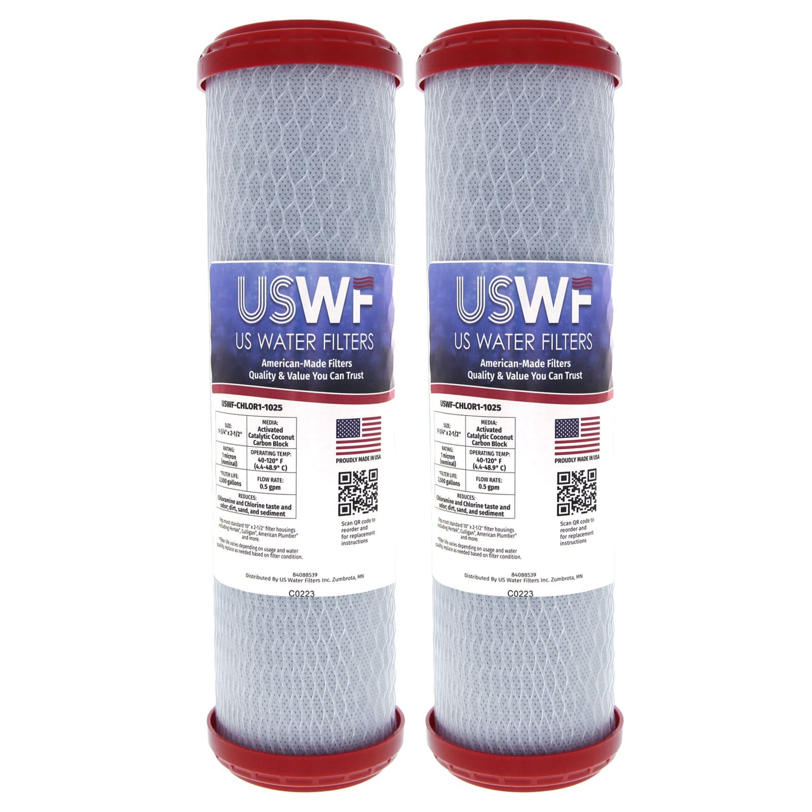 Chloramine Reducing Filter by USWF Catalytic Carbon Block 1 Micron 10"x2.5" - WaterFilters.NET