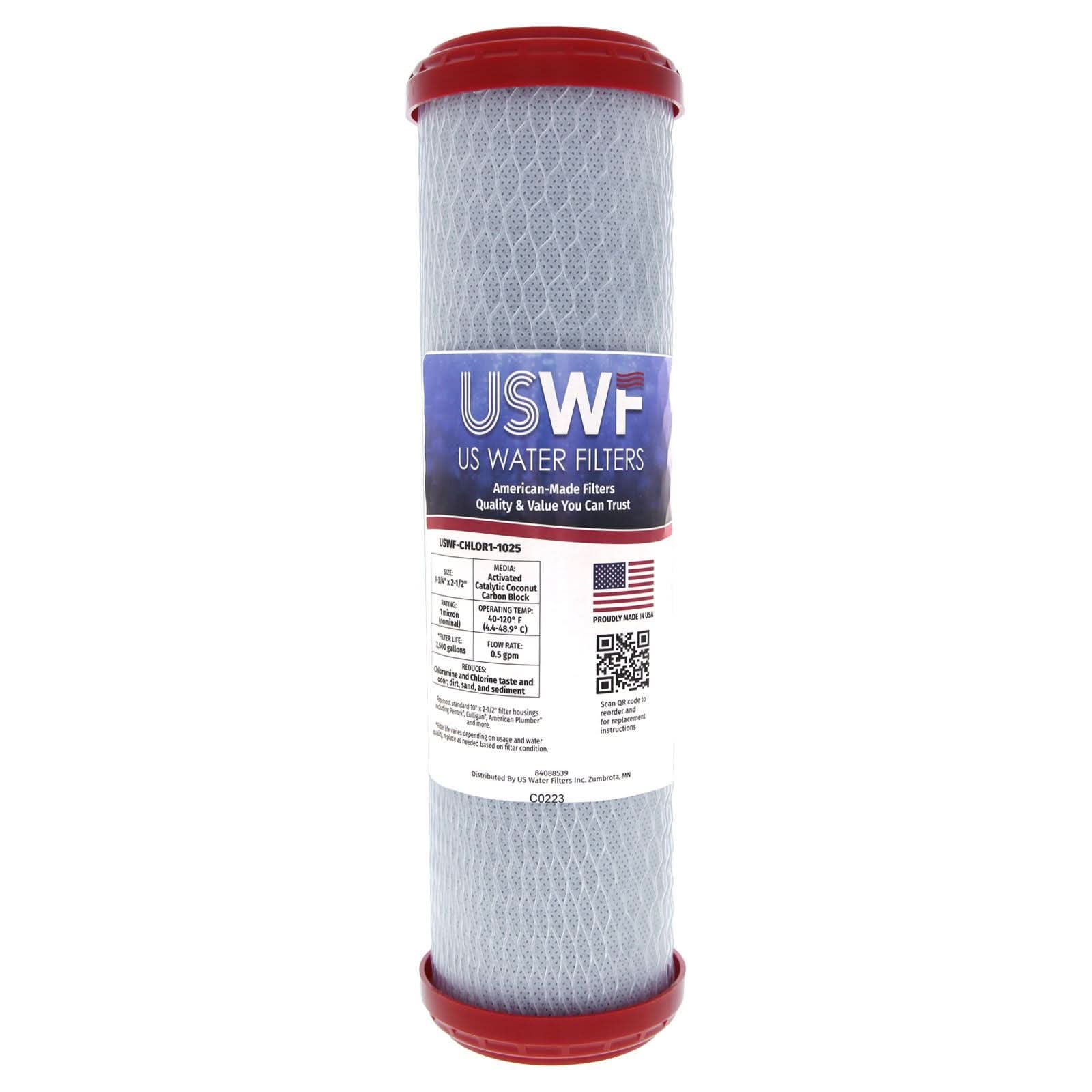 Chloramine Reducing Filter by USWF Catalytic Carbon Block 1 Micron 10"x2.5" - WaterFilters.NET