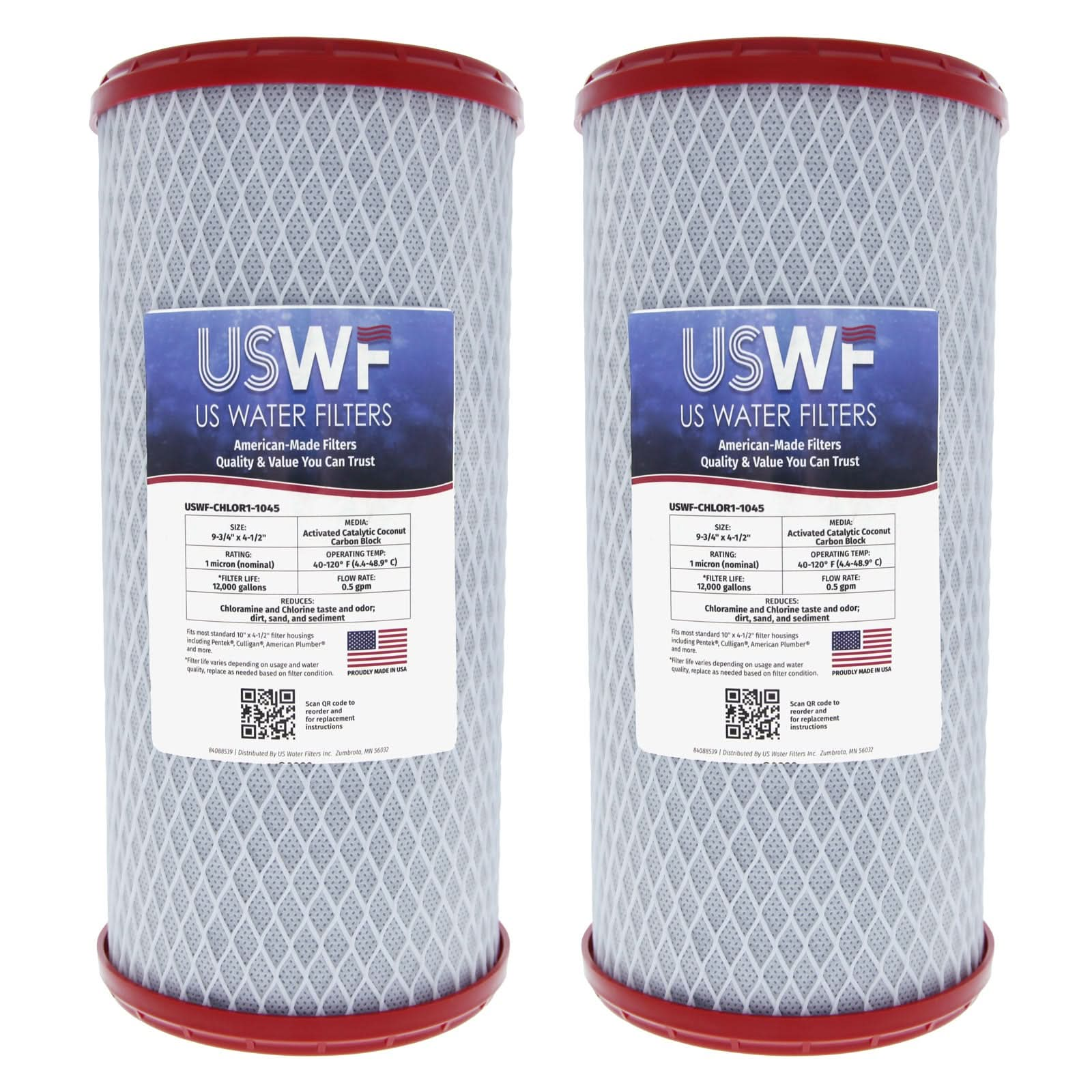 Chloramine Reducing Filter by USWF Catalytic Carbon Block 1 Micron 10"x4.5"