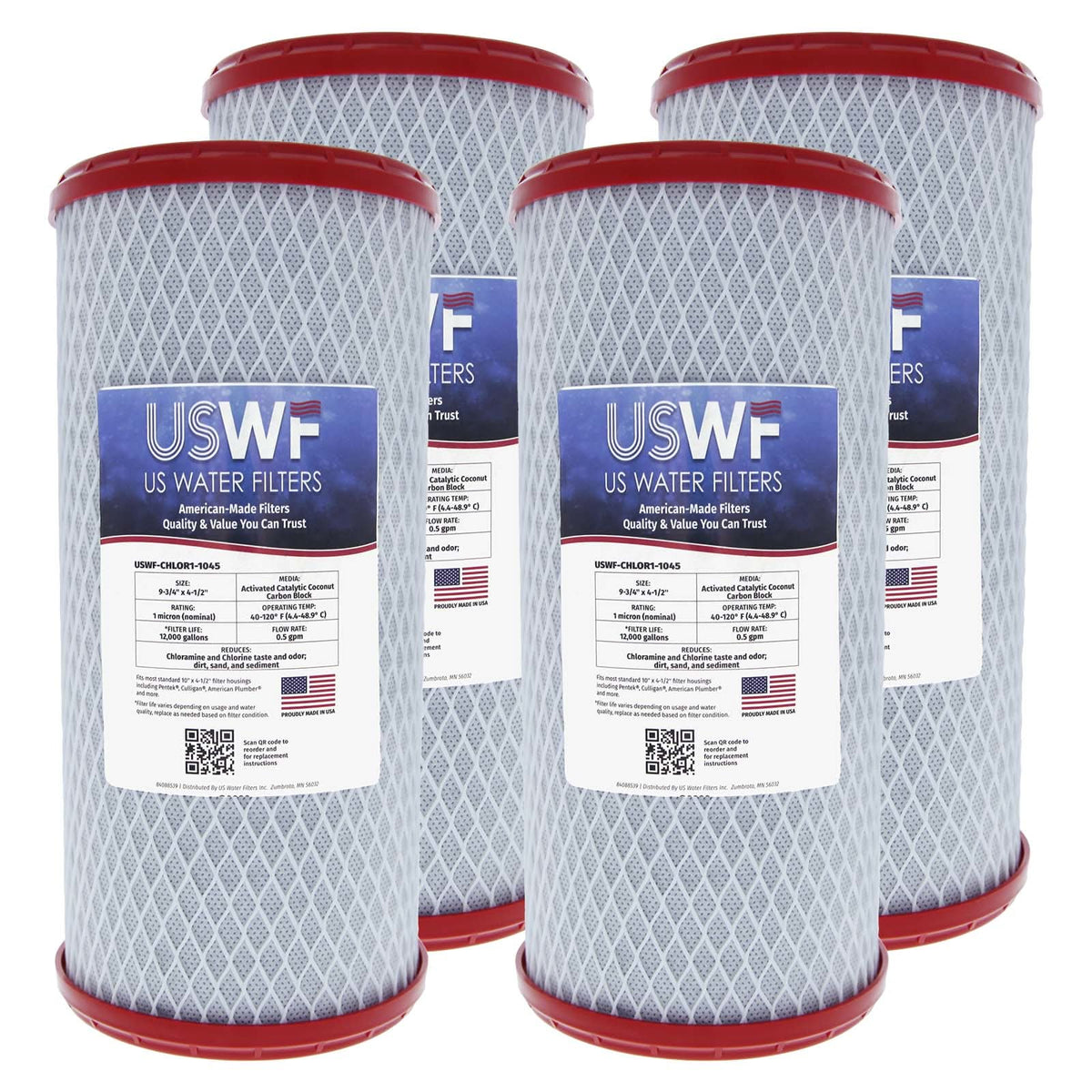 Chloramine Reducing Filter by USWF Catalytic Carbon Block 1 Micron 10"x4.5" - WaterFilters.NET