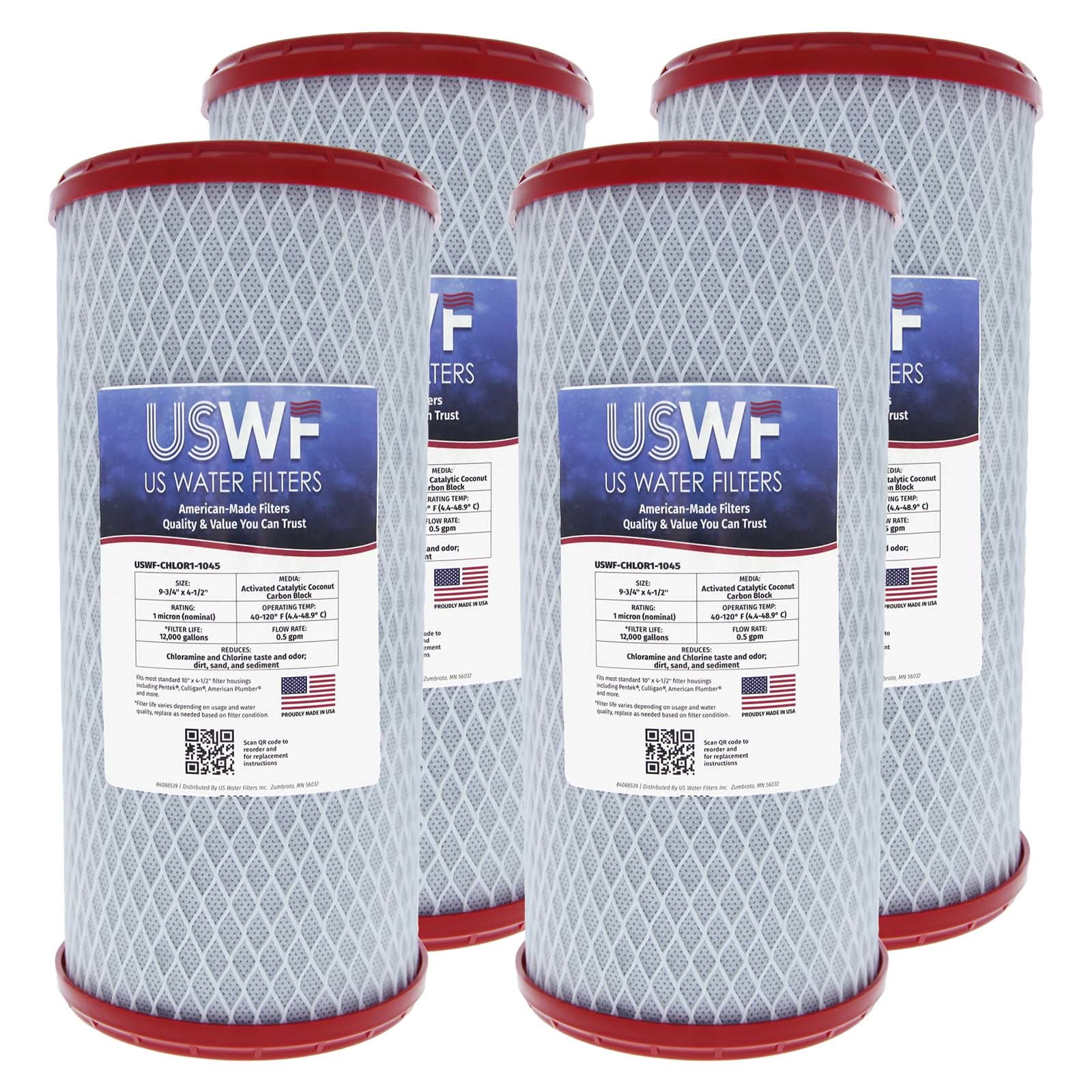 Chloramine Reducing Filter by USWF Catalytic Carbon Block 1 Micron 10"x4.5" - WaterFilters.NET