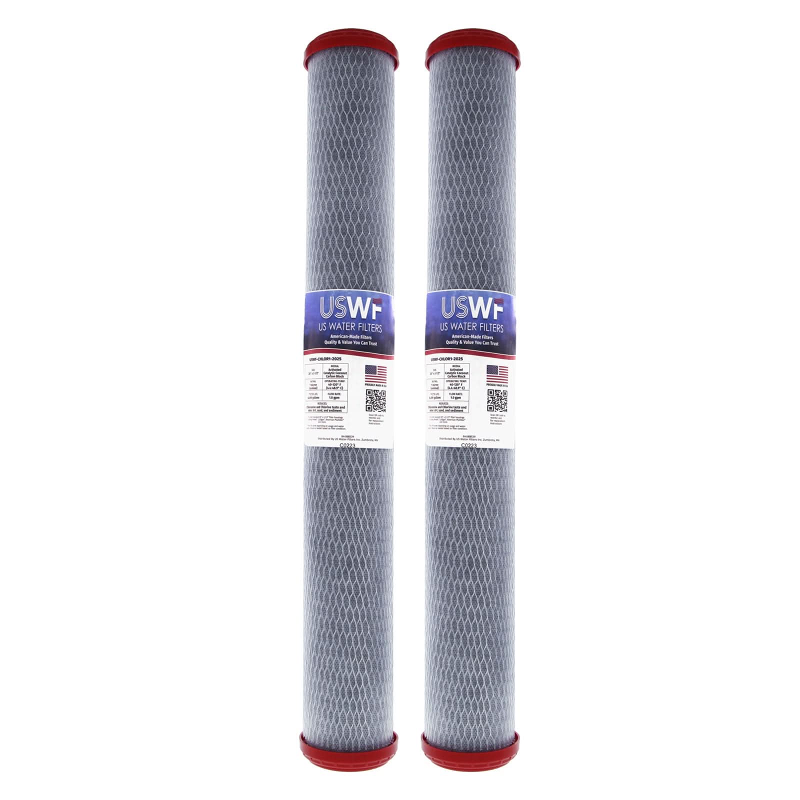 Chloramine Reducing Filter by USWF Catalytic Carbon Block 1 Micron 20"x2.5" - WaterFilters.NET