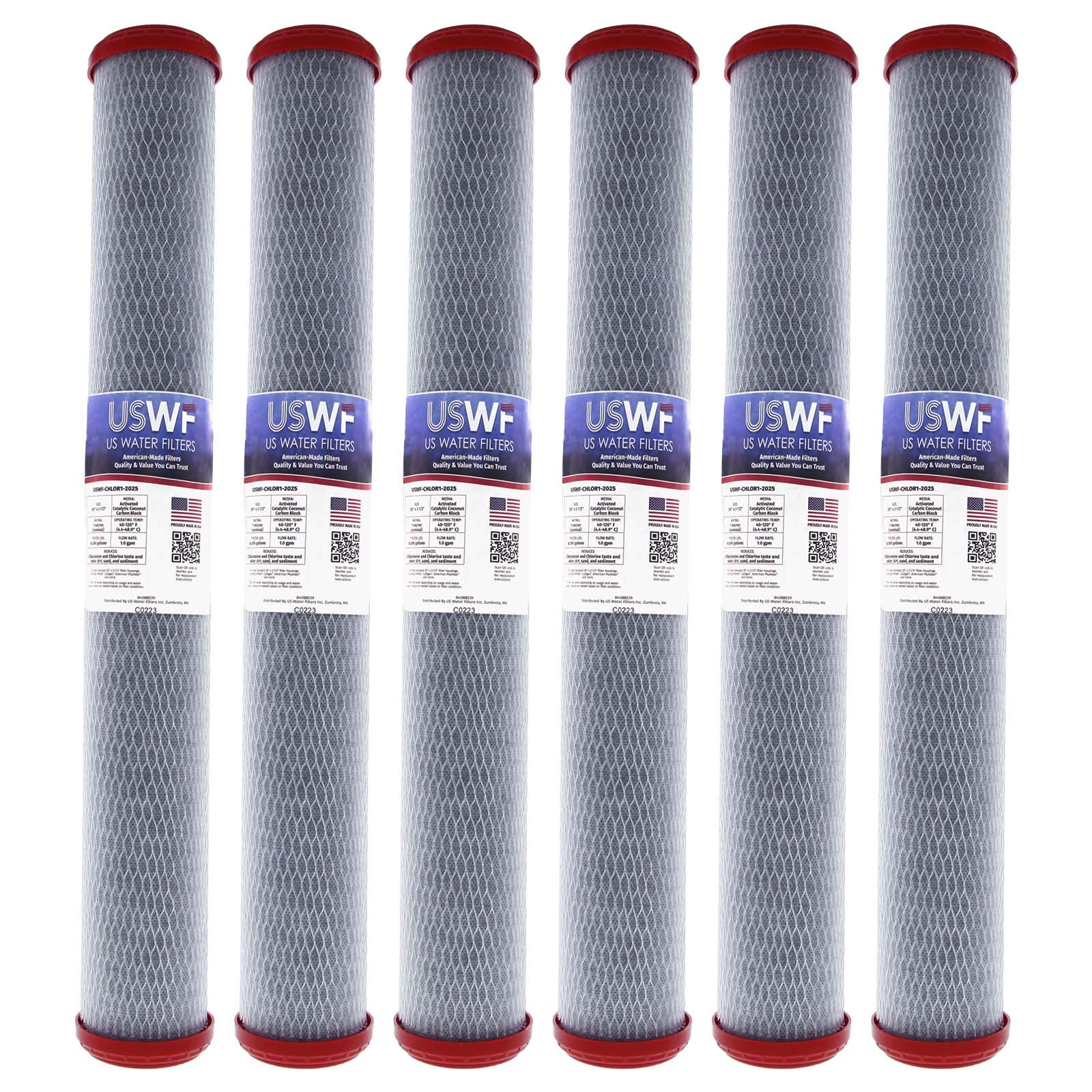 Chloramine Reducing Filter by USWF Catalytic Carbon Block 1 Micron 20"x2.5" - WaterFilters.NET