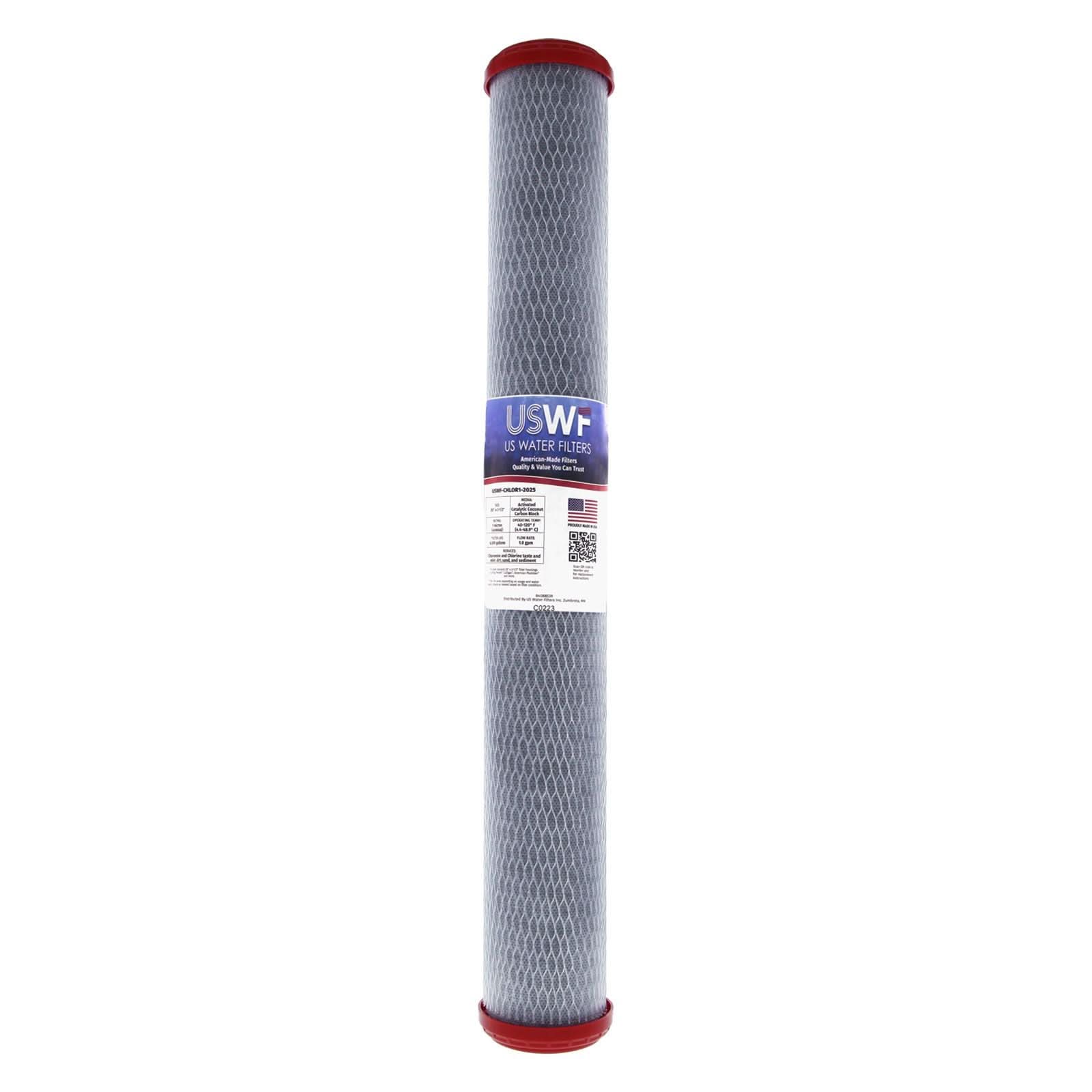 Chloramine Reducing Filter by USWF Catalytic Carbon Block 1 Micron 20"x2.5" - WaterFilters.NET