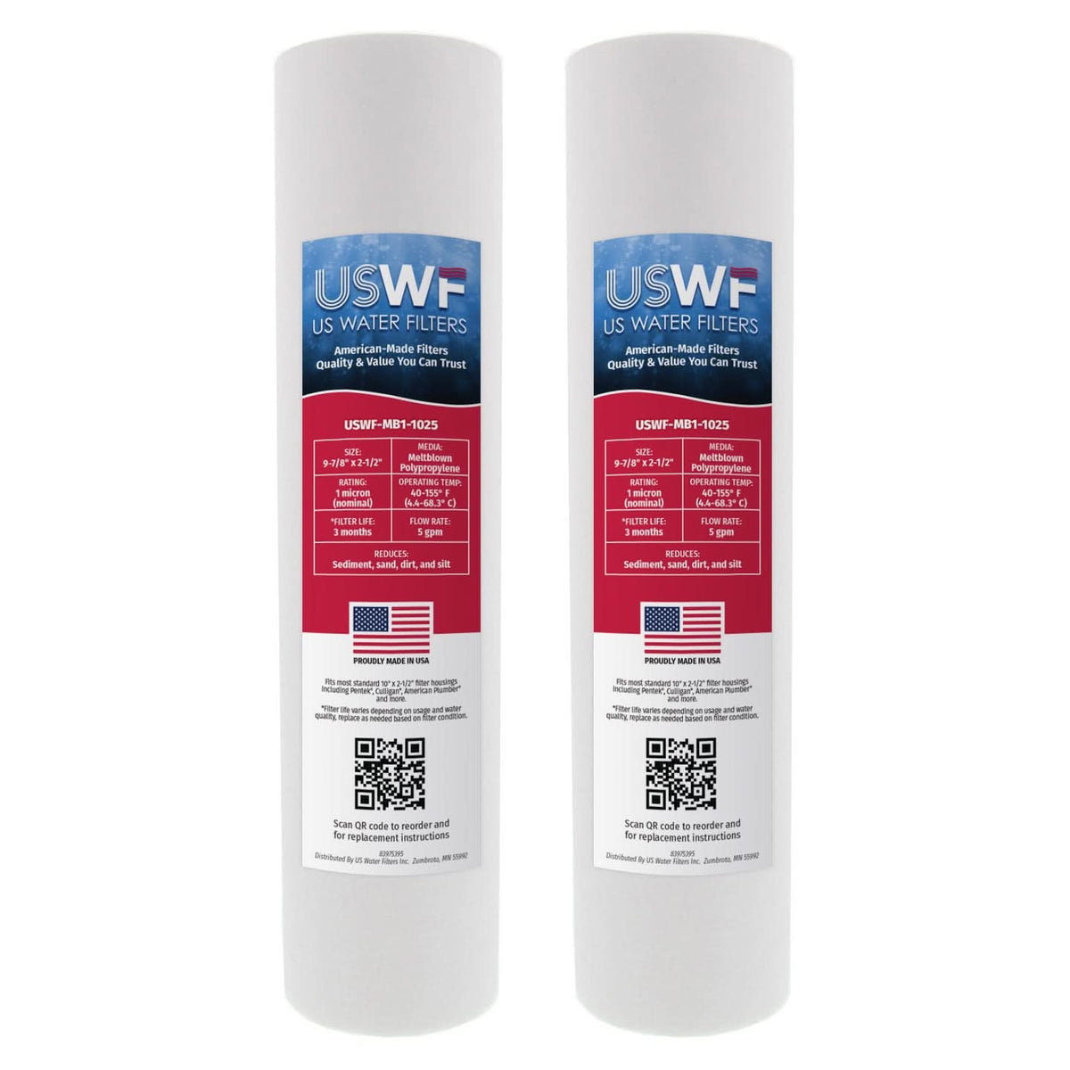 1 Micron Melt Blown Sediment Filter by USWF 10"x2.5" - WaterFilters.NET