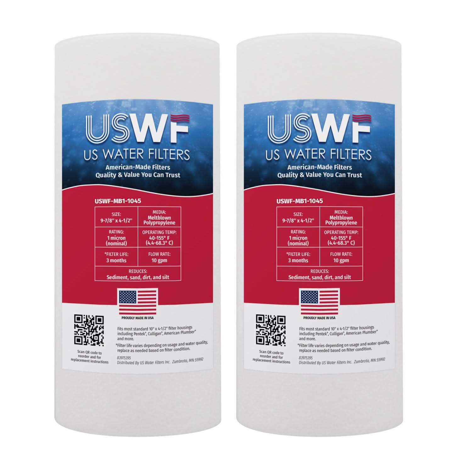 1 Micron Melt Blown Sediment Filter by USWF 10"x4.5"