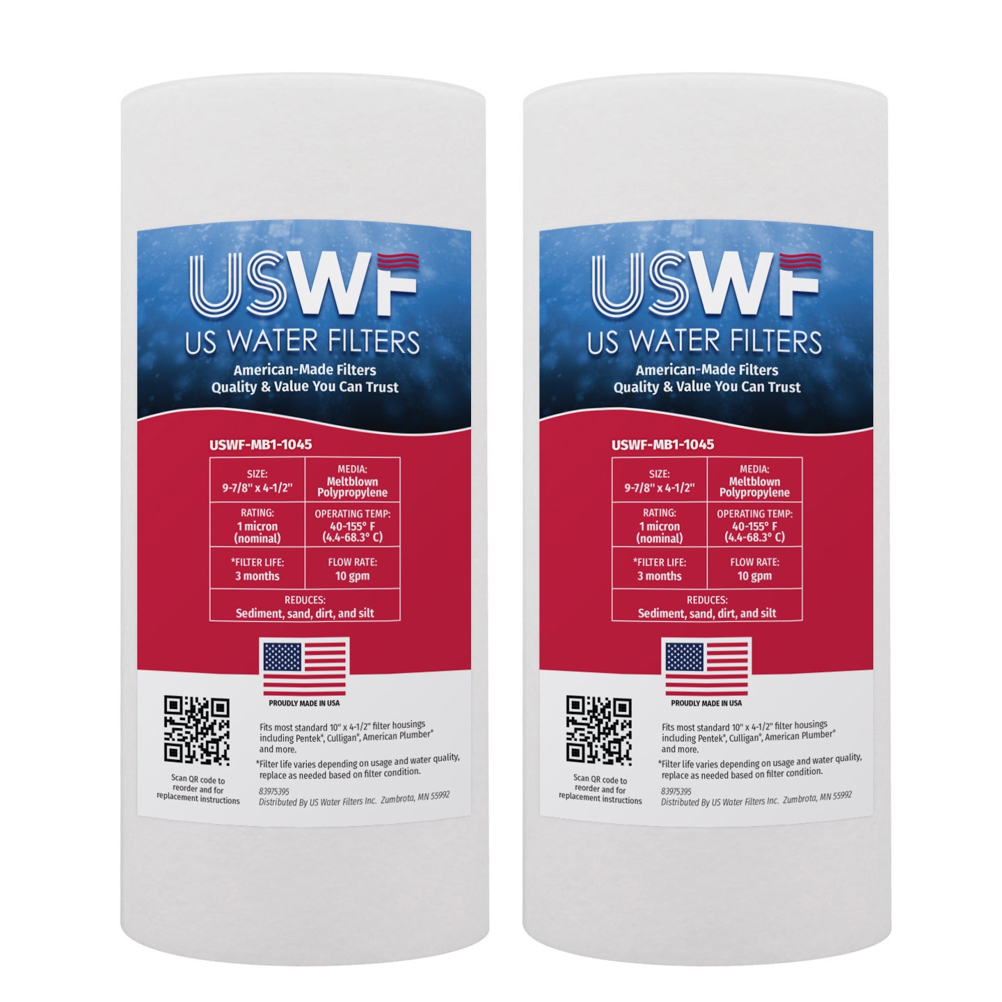 1 Micron Melt Blown Sediment Filter by USWF 10"x4.5"