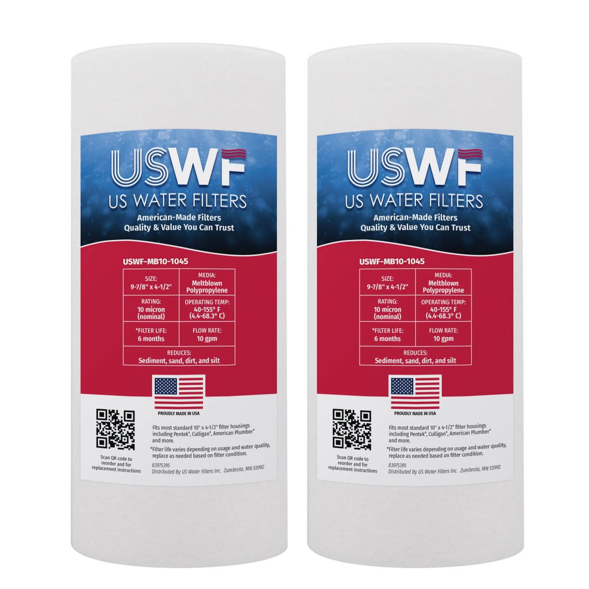 10 Micron Melt Blown Sediment Filter by USWF 10"x4.5" - WaterFilters.NET