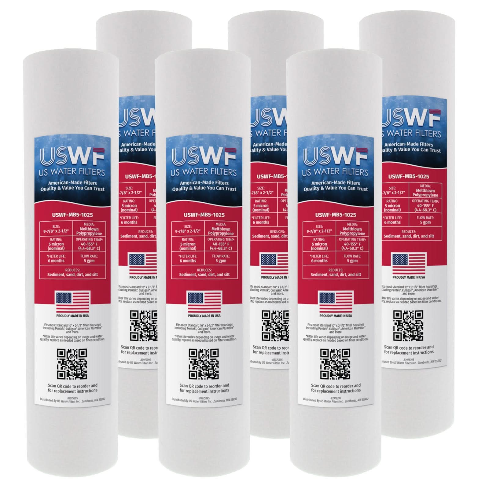 5 Micron Melt Blown Sediment Filter by USWF 10"x2.5" - WaterFilters.NET