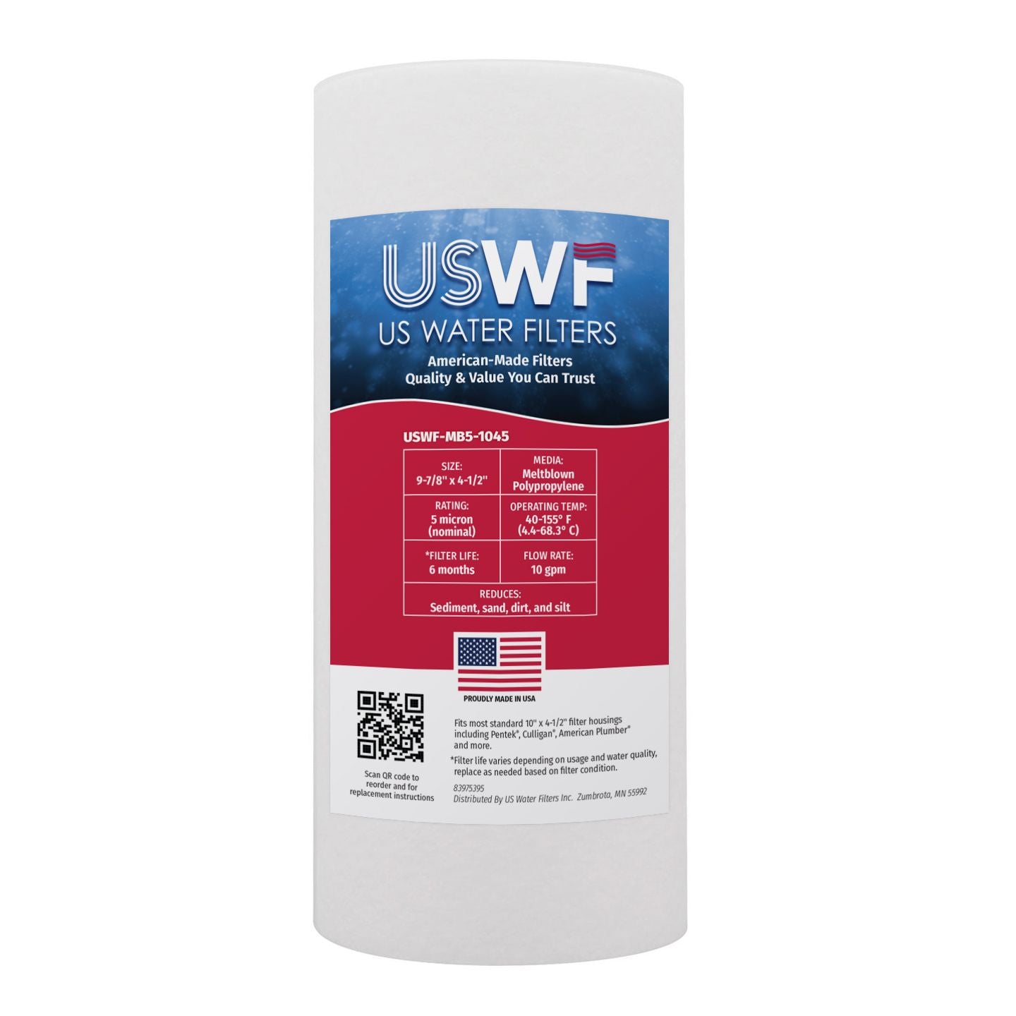 USWF Chloramine Dual 10" 2-Stage Filtration System, Sediment & Chloramine Carbon Block Filters, 1" Inlet/Outleter 3