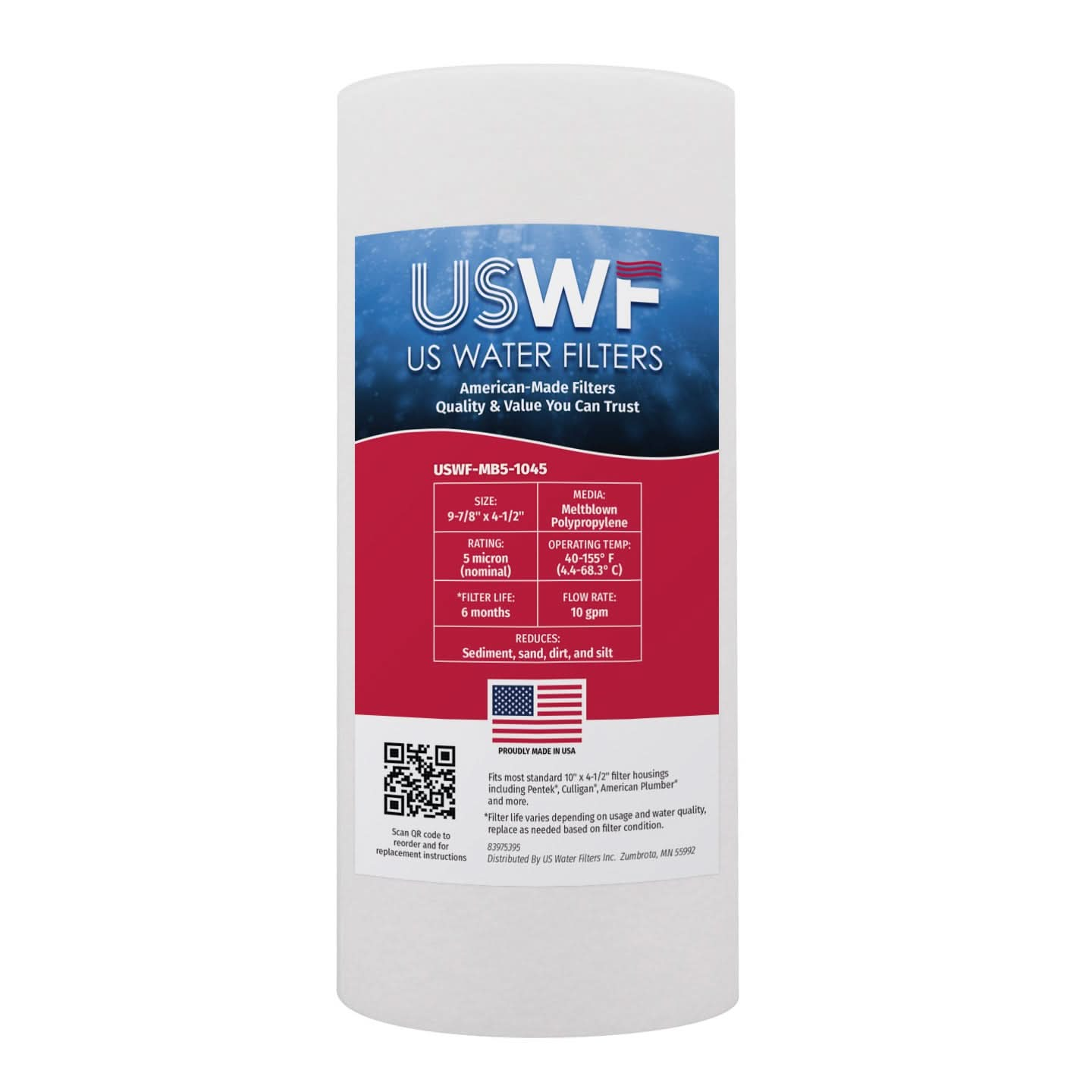 2-Stage CTO(Chlorine Taste and Odor) Reduction Whole House Water Filtration System by USWF, Sediment and CTO Reduction Carbon Block, 1" Inlet/Outlet