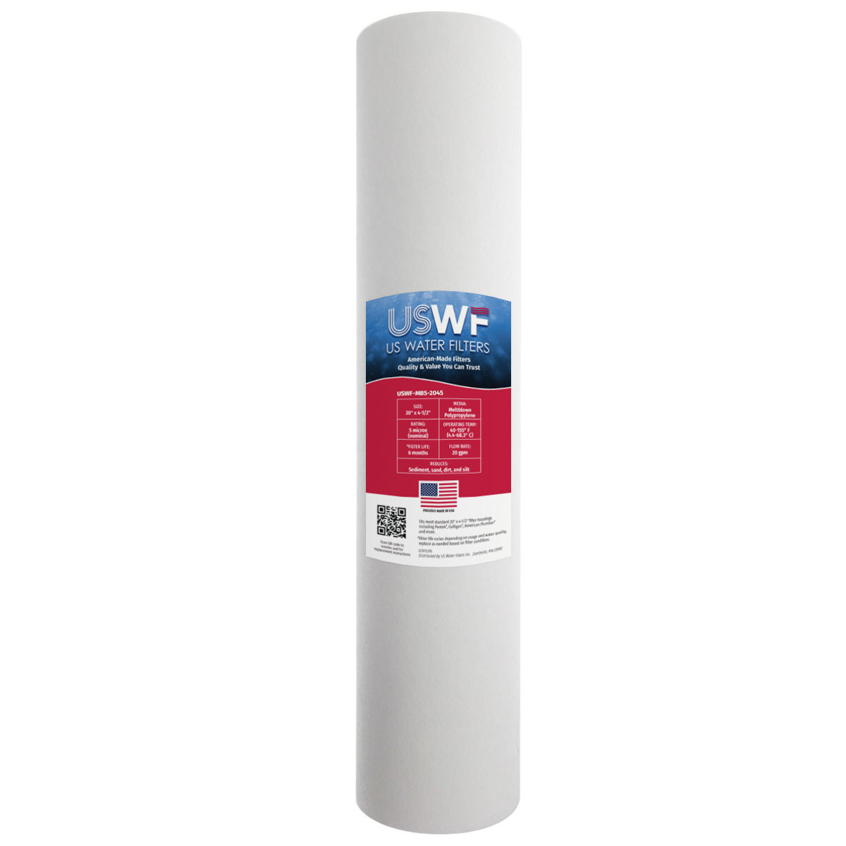 2-Stage Heavy Sediment Reduction Whole House Water Filtration System by USWF, Pleated Sediment and Meltblown Sediment, 1" Inlet/Outlet