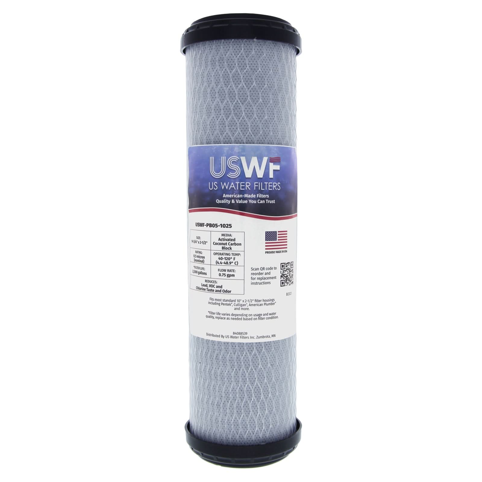 Lead Reducing Carbon Block Filter by USWF 0.5 Micron 10"x2.5"