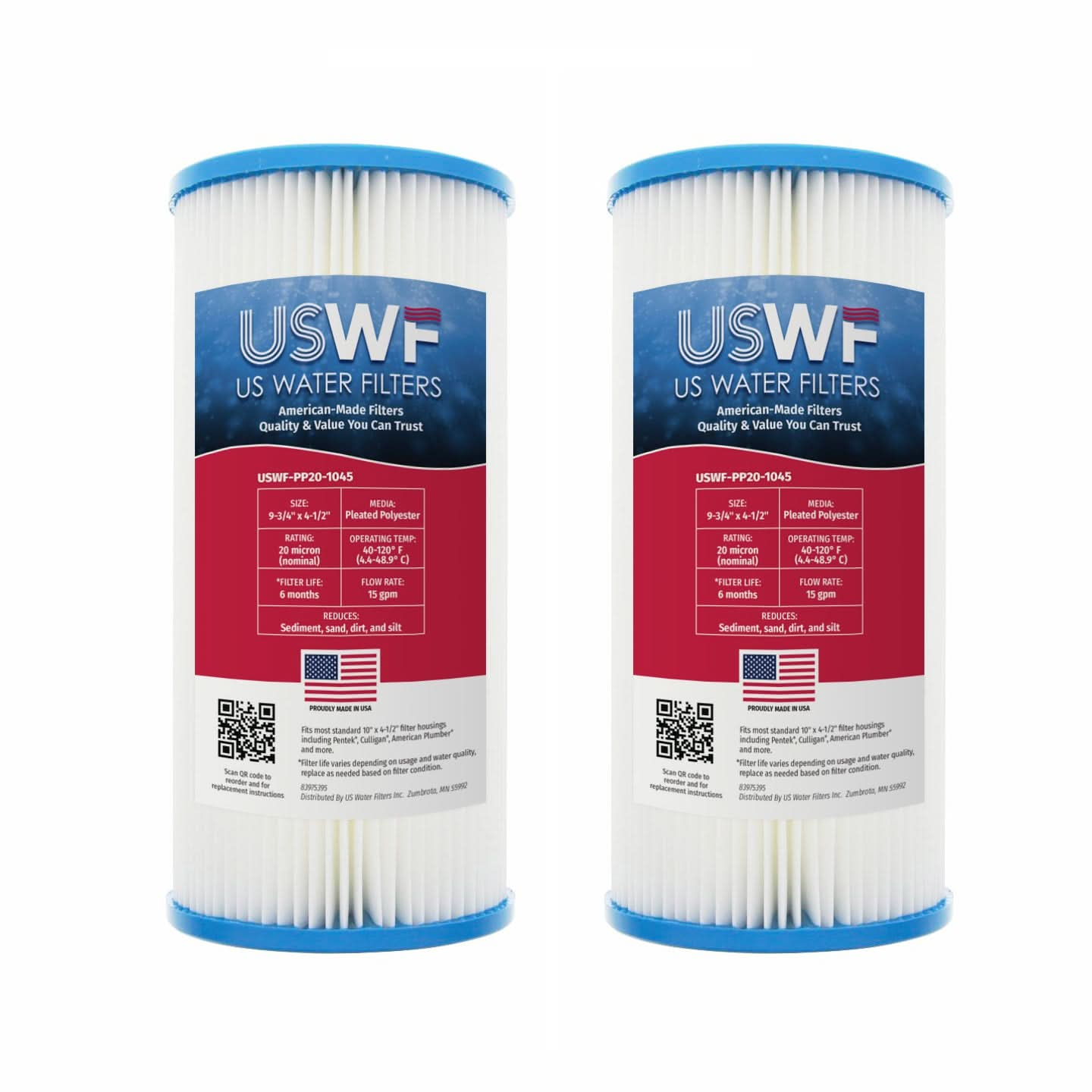 20 Micron Pleated Polyester Sediment Filter by USWF 10"x4.5"