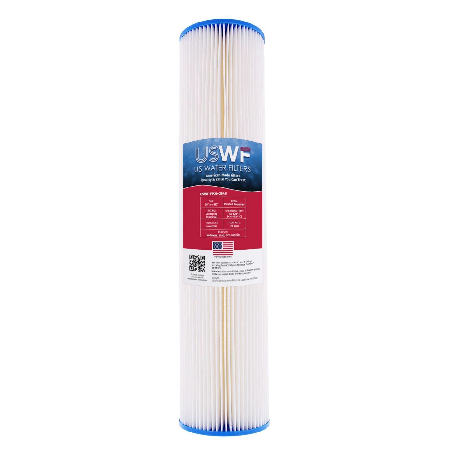 20 Micron Pleated Polyester Sediment Filter by USWF 20"x4.5"