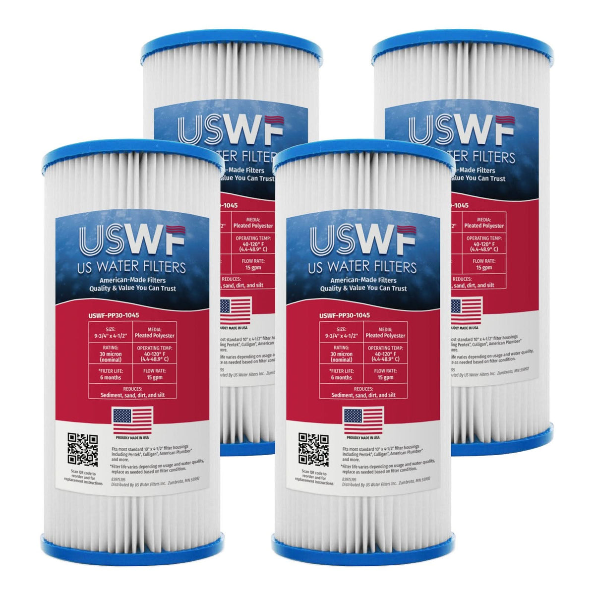 30 Micron Pleated Polyester Sediment Filter by USWF 10"x4.5" - WaterFilters.NET