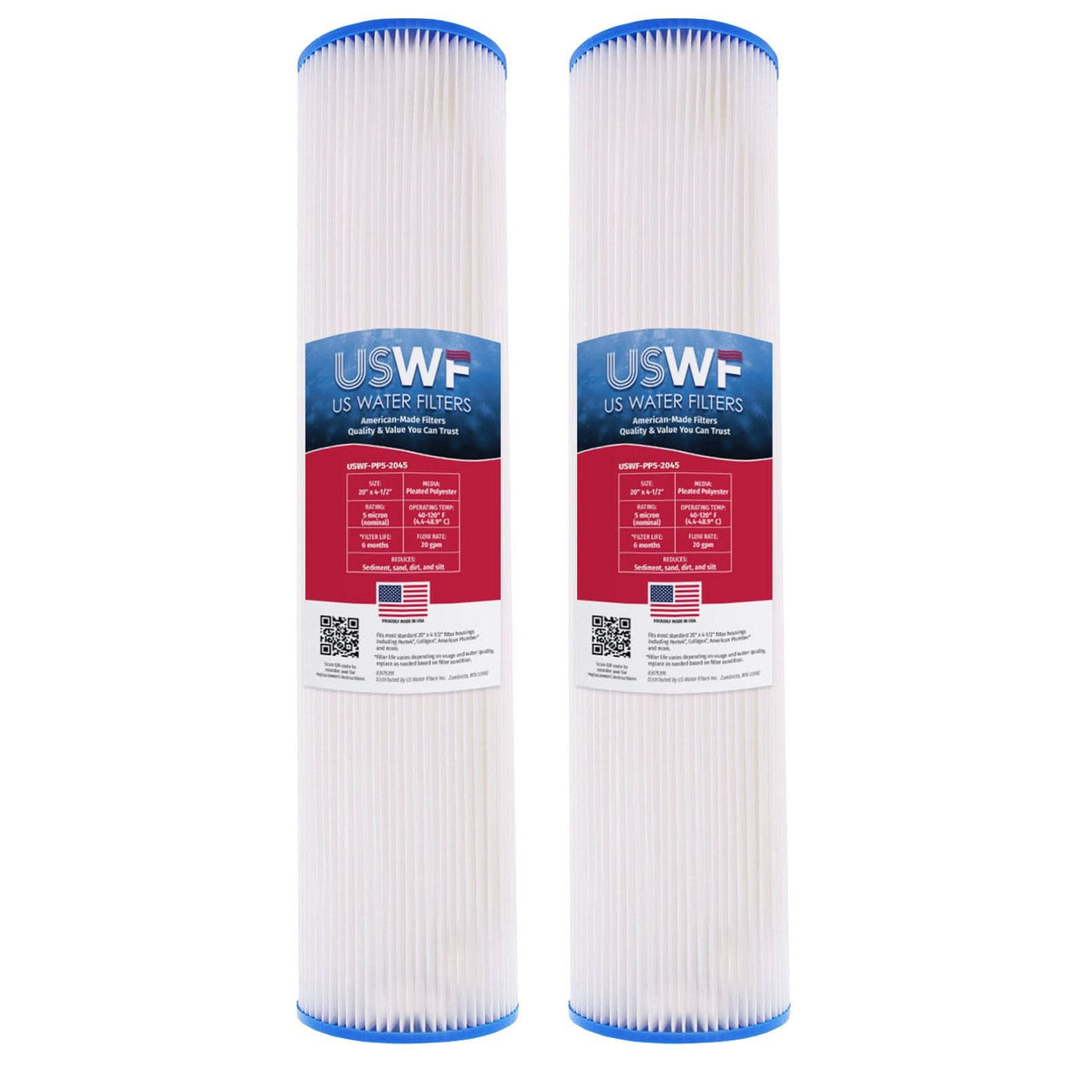 5 Micron Pleated Polyester Sediment Filter by USWF 20"x4.5" - WaterFilters.NET