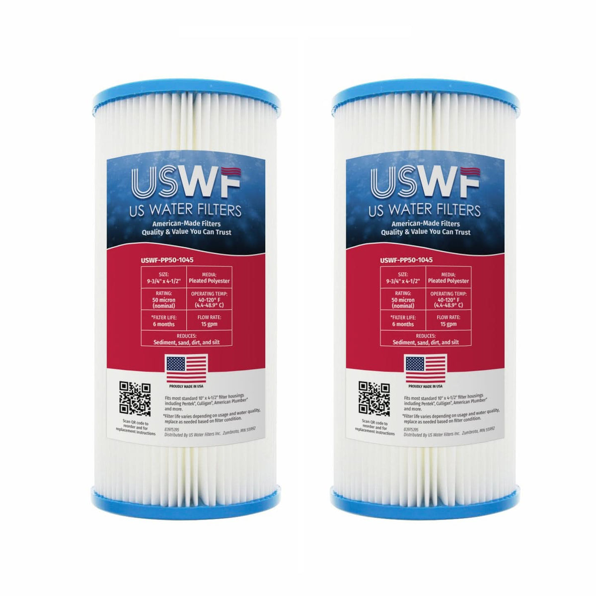 50 Micron Pleated Polyester Sediment Filter by USWF 10"x4.5" - WaterFilters.NET